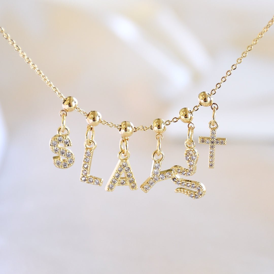 Name Necklace with Charms | Gold Finish Pendant for Women & Teens - Upakarnaproduct_type