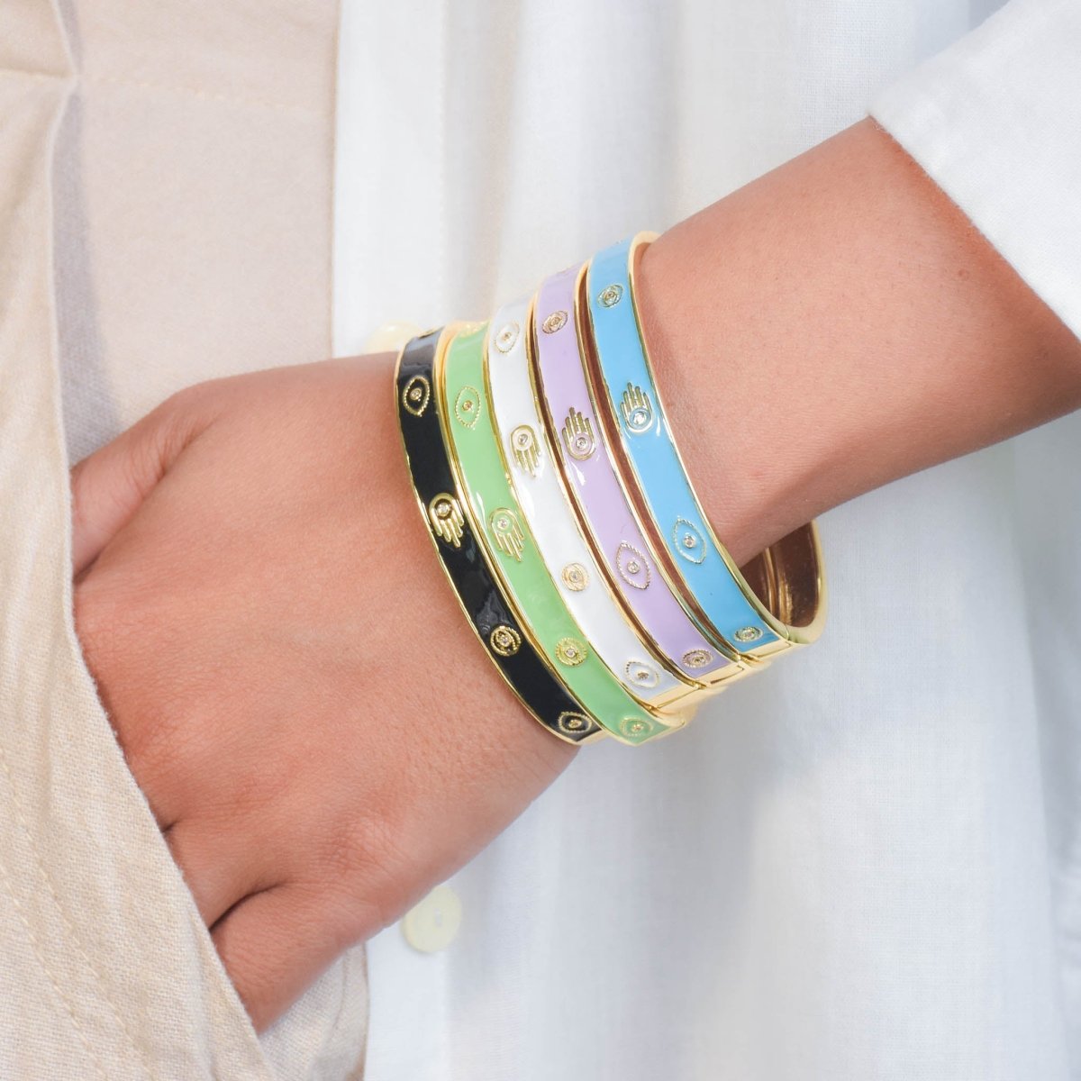 Pastel Hamsa Evil Eye Bangle - Upakarnaproduct_type