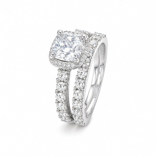Pave Diamond Ring Set, silver