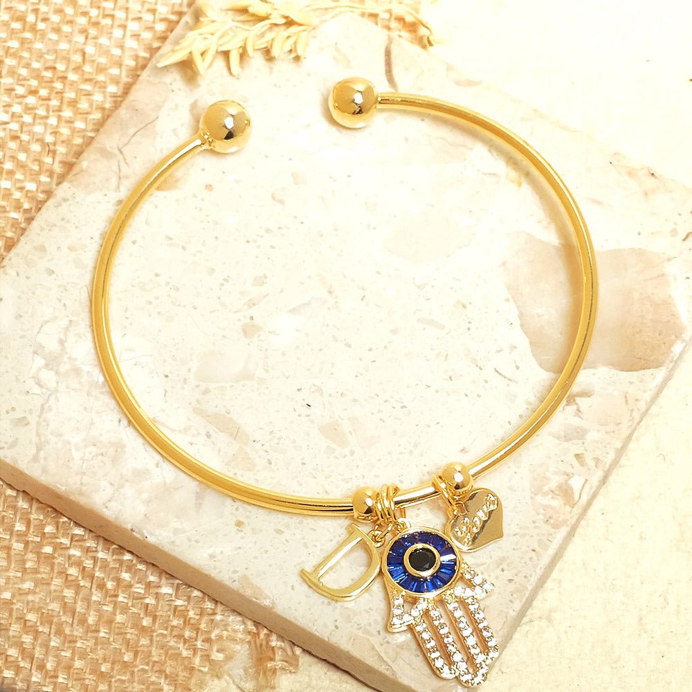 Personalized Initial Hamsa Bracelet + Gift Box - Upakarnaproduct_type