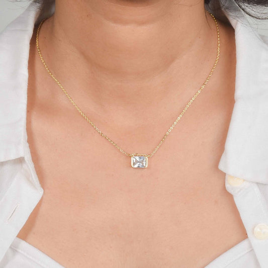 Rectangular Diamond Necklace, golden