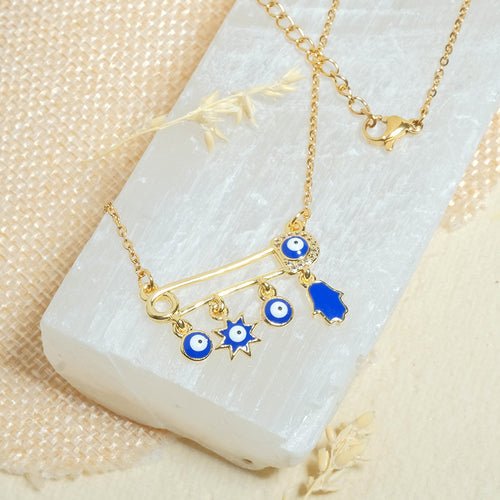 Safety Pin Evil Eye Necklace + Gift Box - Upakarnaproduct_type