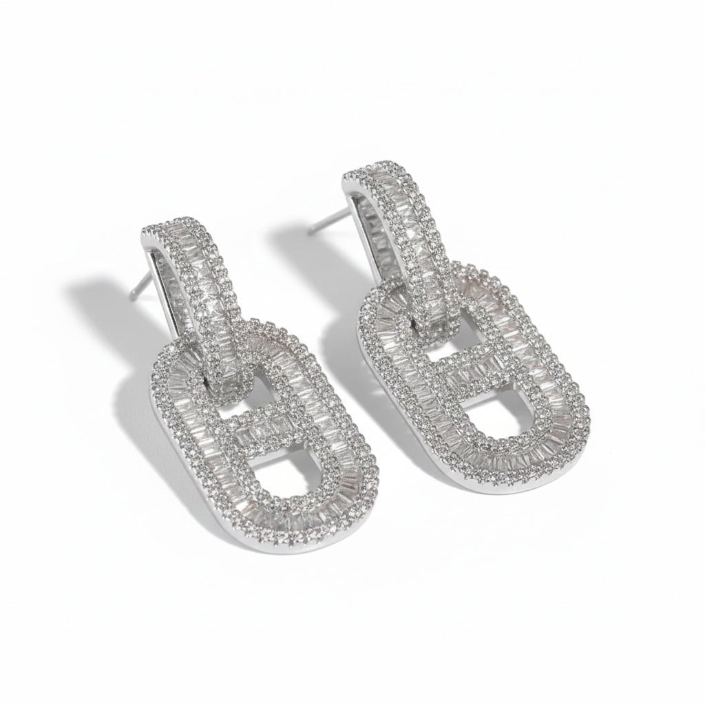 Silver Frame Diamond Earrings - Upakarnaproduct_type