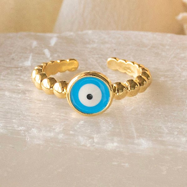 Sky Blue Round Evil Eye Ring - Upakarnaproduct_type