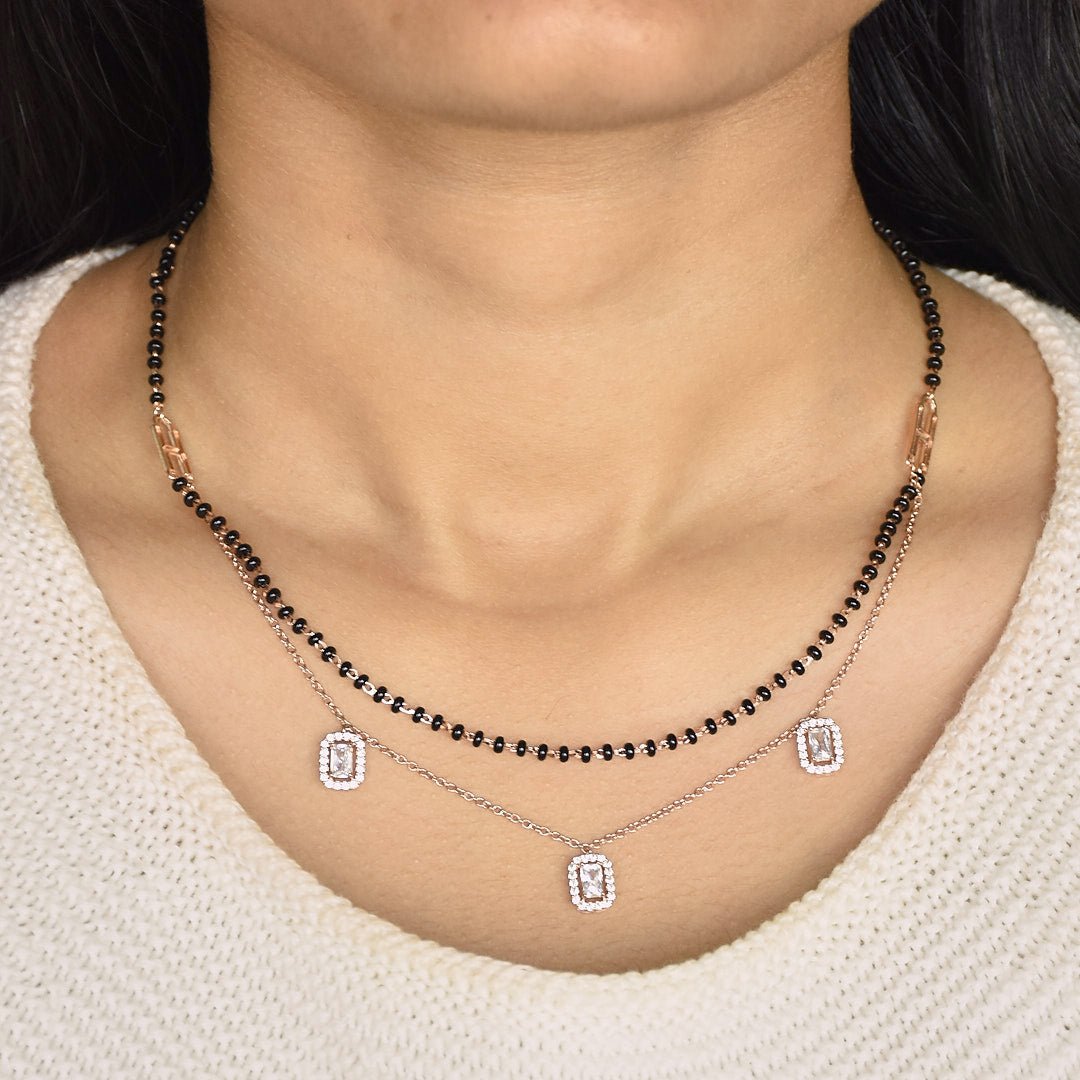 Three Diamond Rectangular Layered Mangalsutra Necklace - Upakarnaproduct_type
