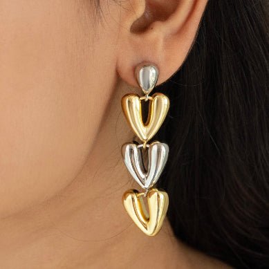 Triple Heart Statement Earrings - Upakarnaproduct_type