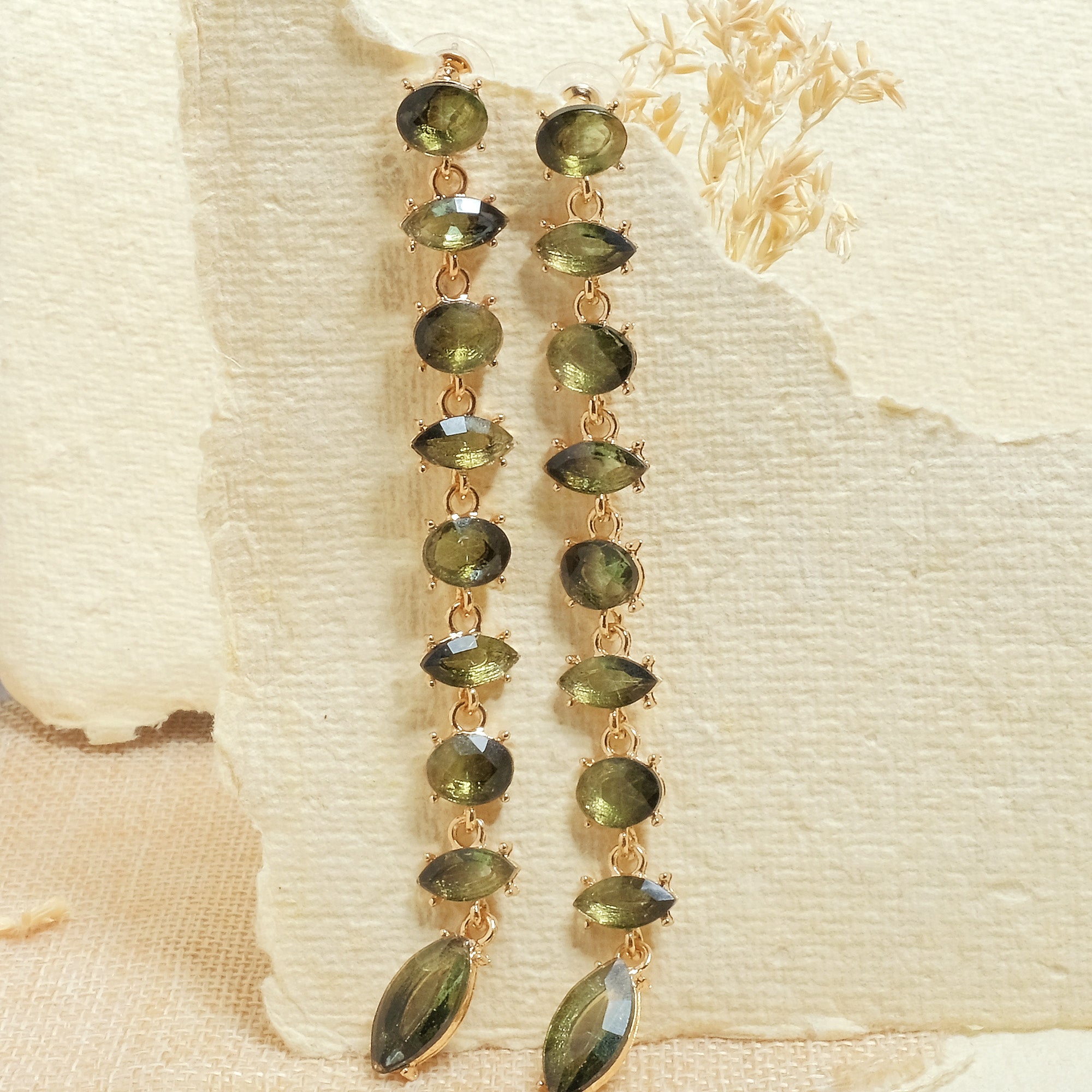 Stringy Green Earrings - Upakarna Jewelry