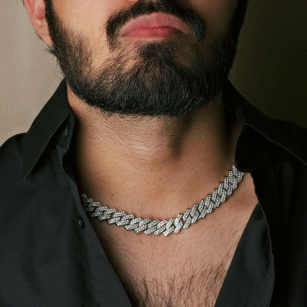 Cuban Choker Mens Diamond Choker Necklace Silver Cuban Choker