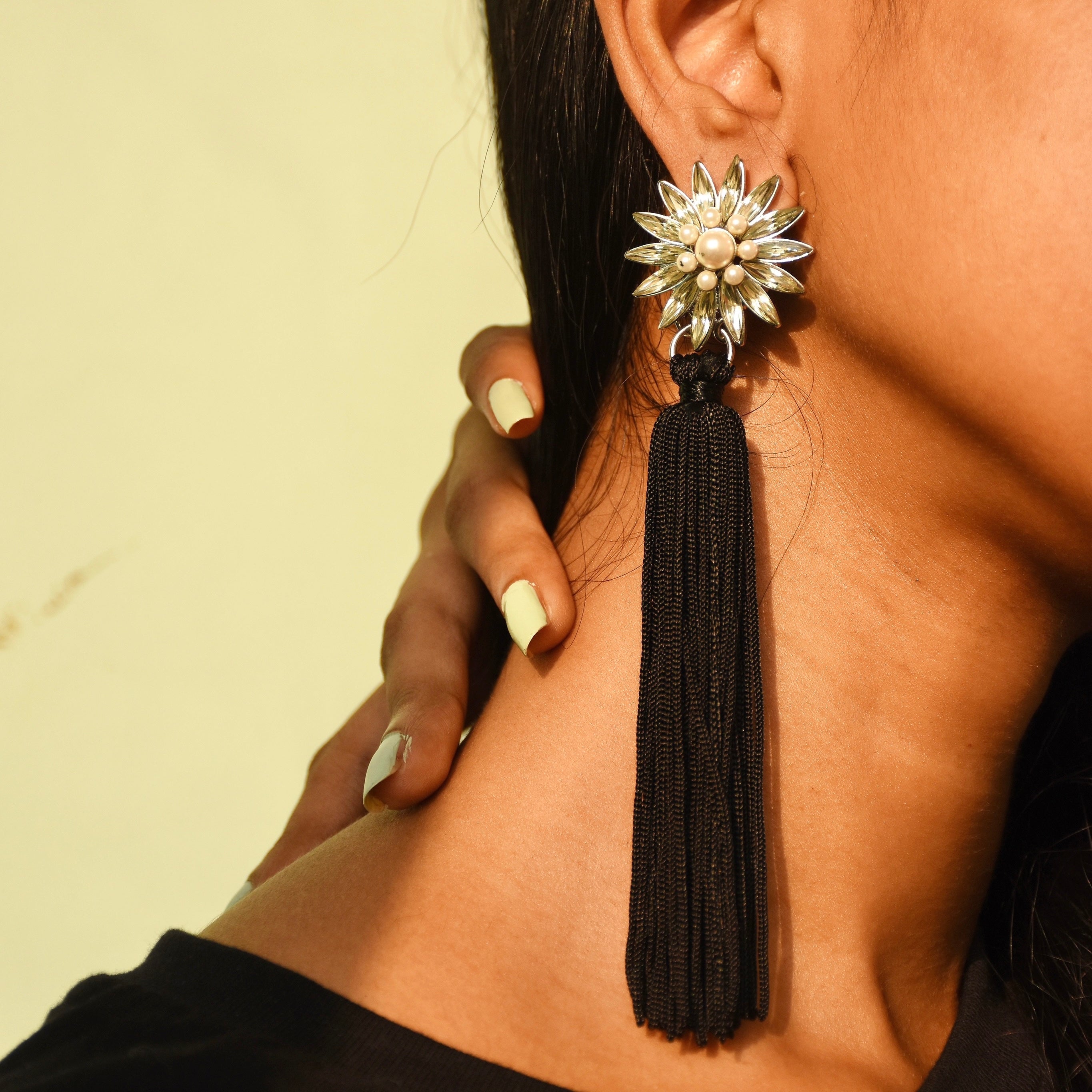 Midnight Sunflower Thread Earrings