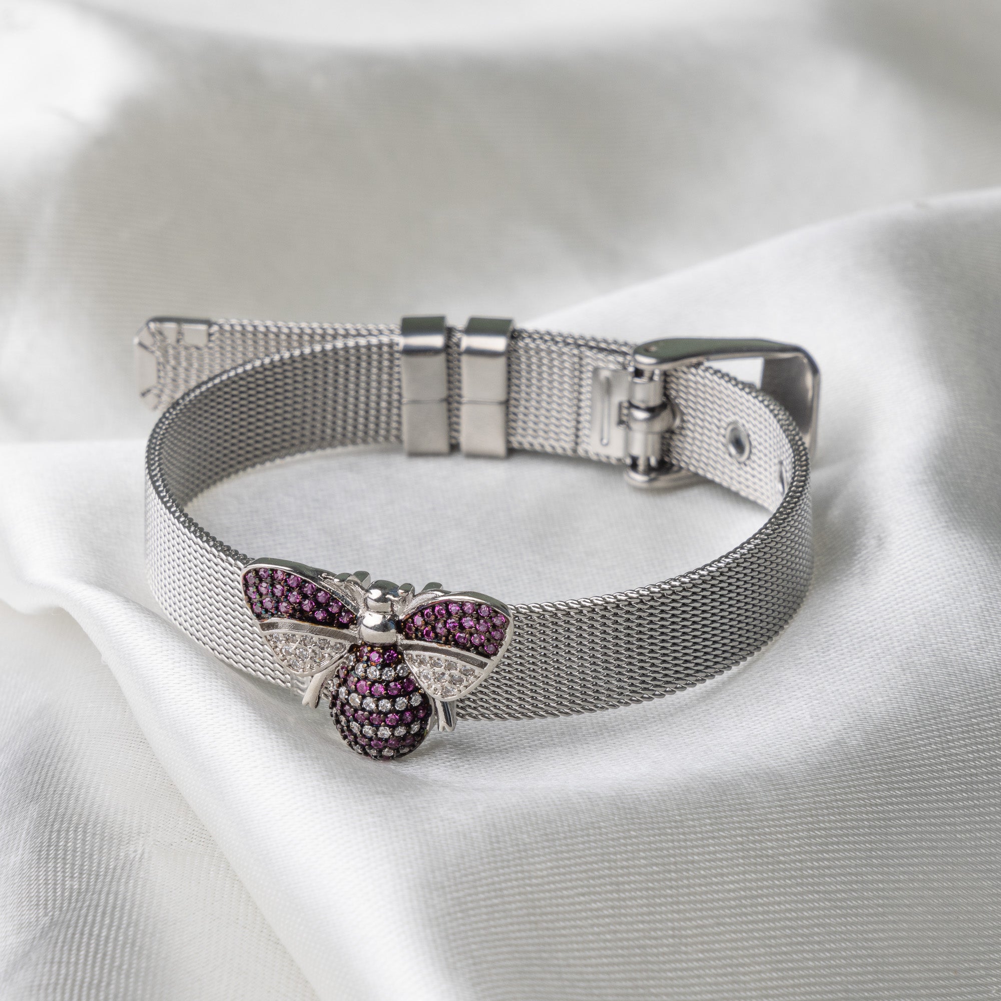 Pink Bee Silver Watch Belt - Upakarna Jewelry