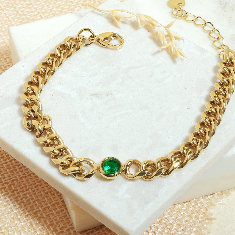 Green Stone Chain Bracelet - Upakarna Jewelry