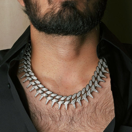 Iced Out Studded Men Chain, silver