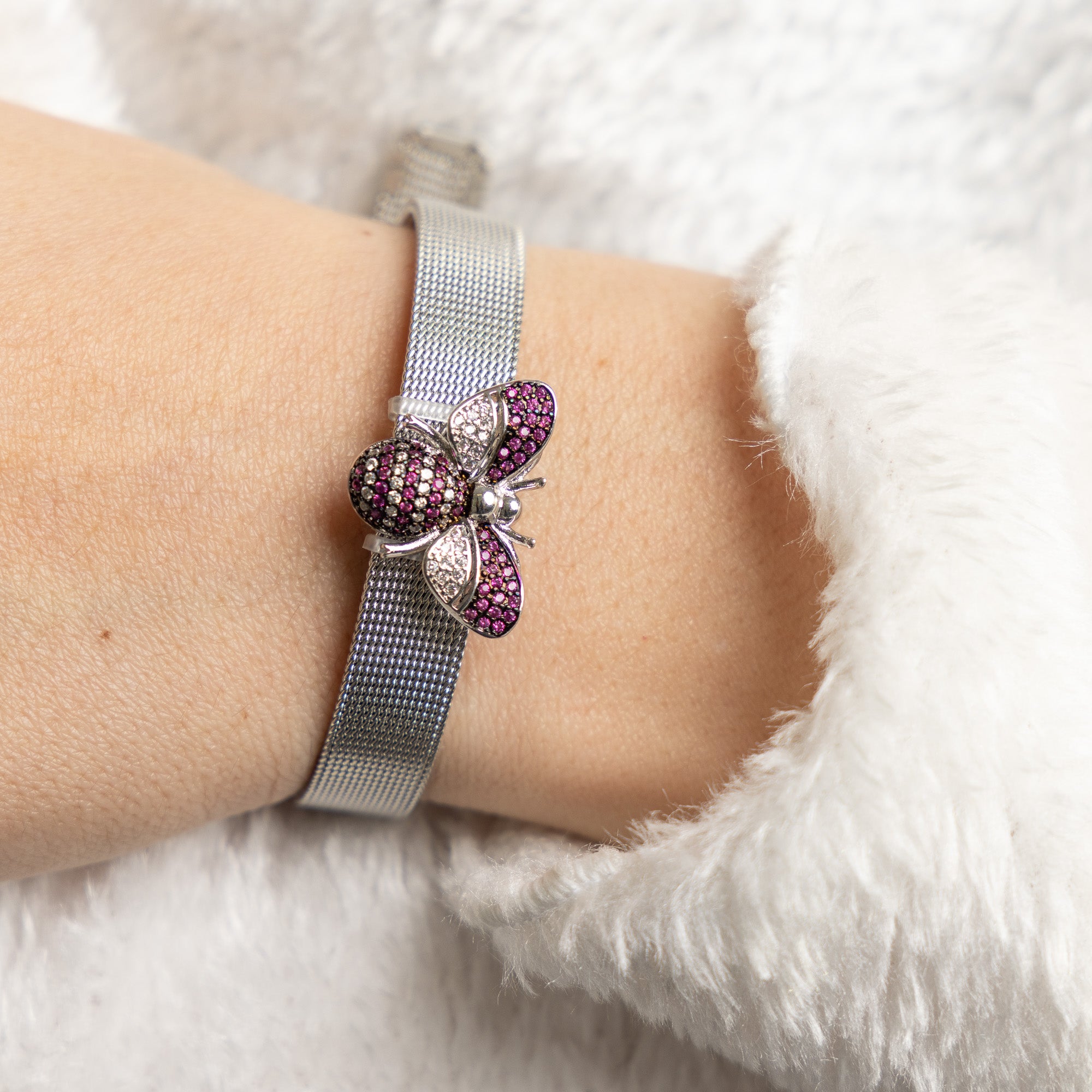 Pink Bee Silver Watch Belt - Upakarna Jewelry