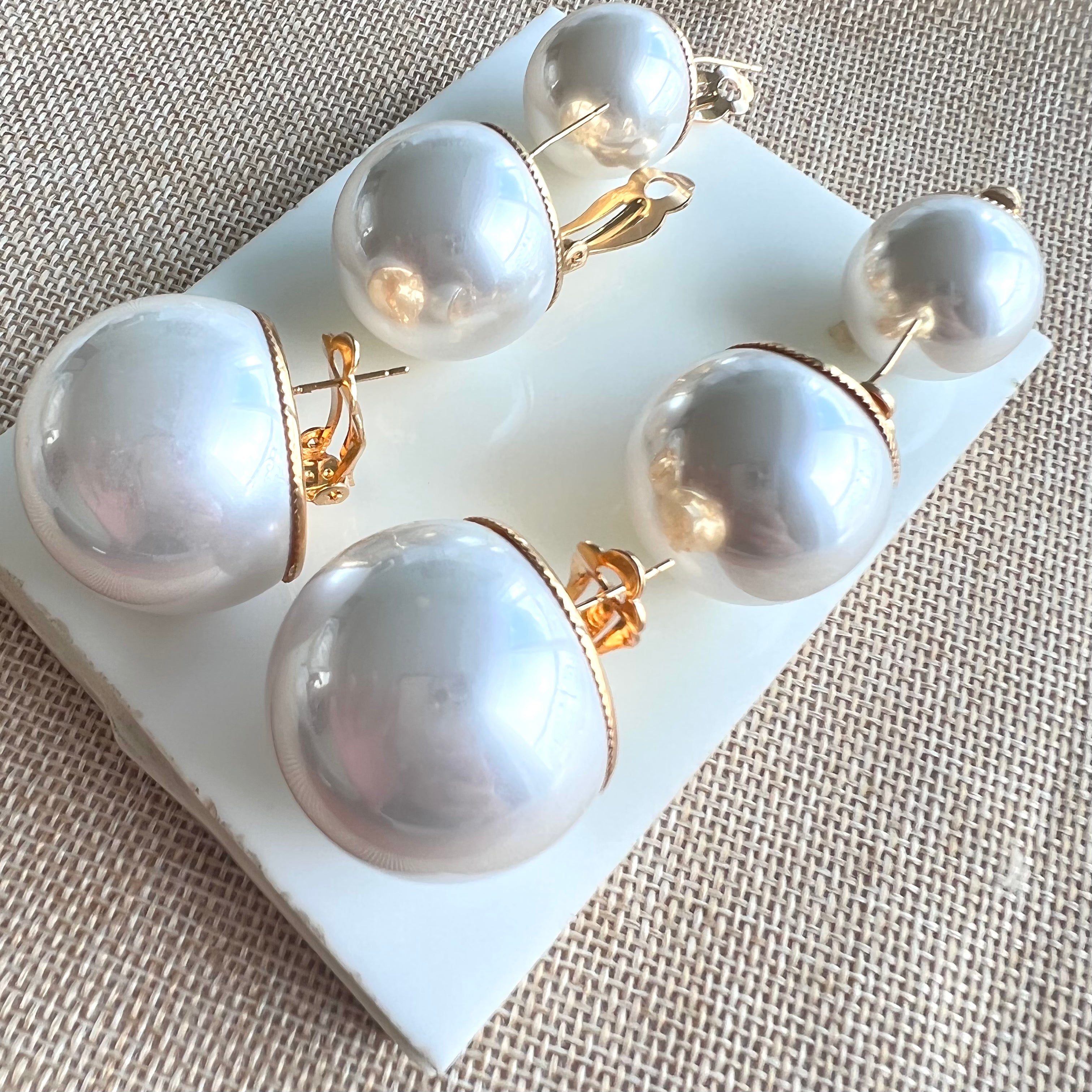 White Statement Pearl Ball Earrings - Upakarna Jewelry