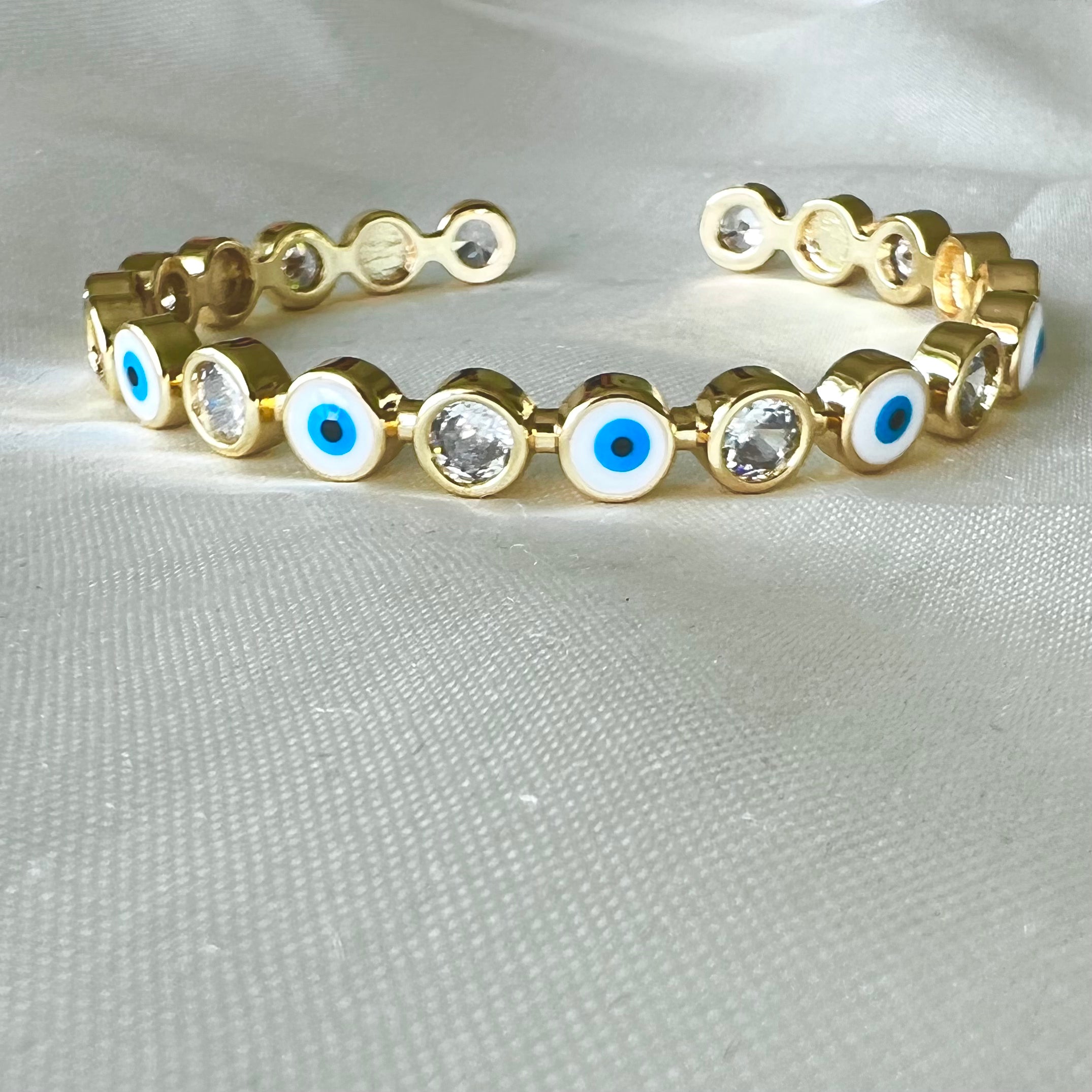 White Evil Eye Cuff Bangle - Upakarna Jewelry
