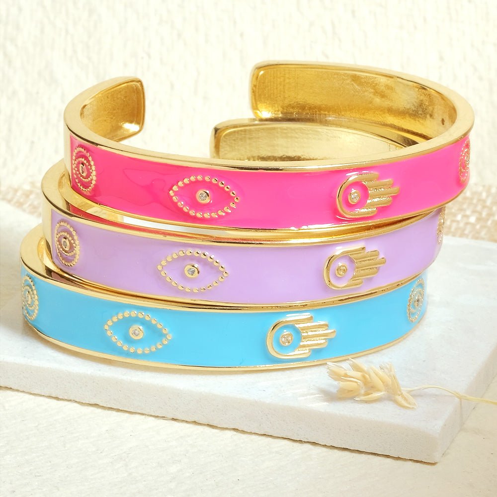 Pastel Hamsa Evil Eye Cuffs - Upakarnaproduct_type