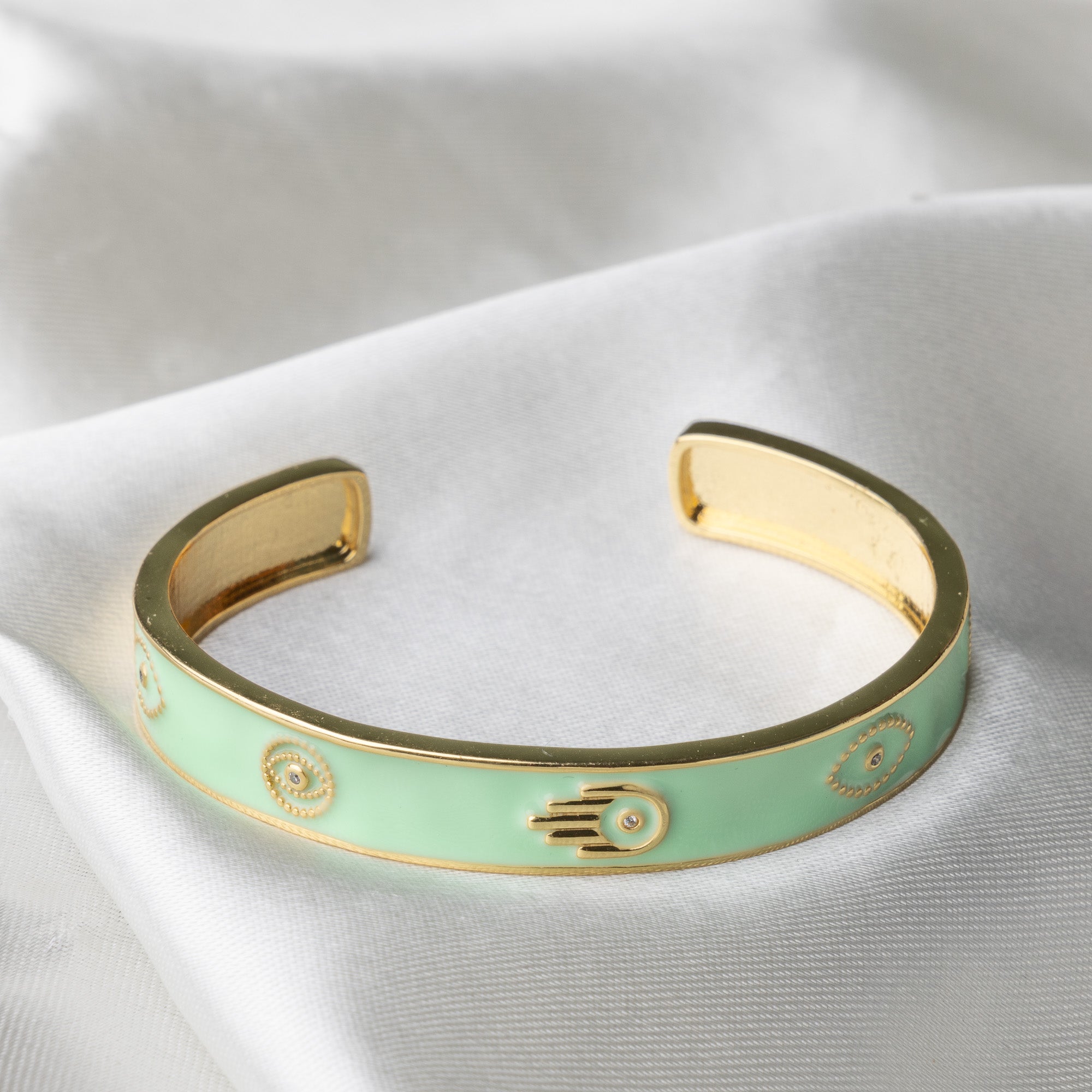 Mint Green Pastel Hamsa Evileye Cuffs - Upakarna Jewelry