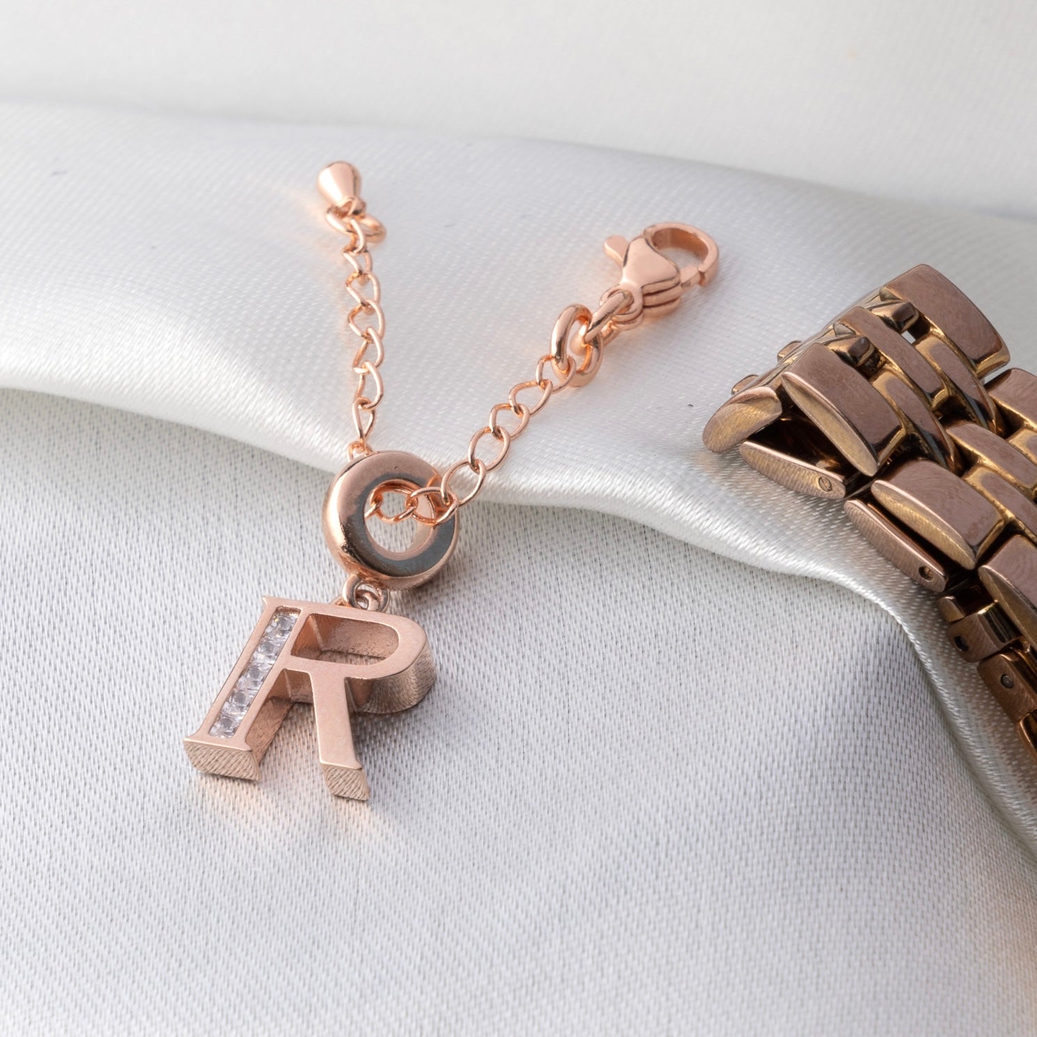 R Rosegold Initial Watch Charm - Upakarna Jewelry