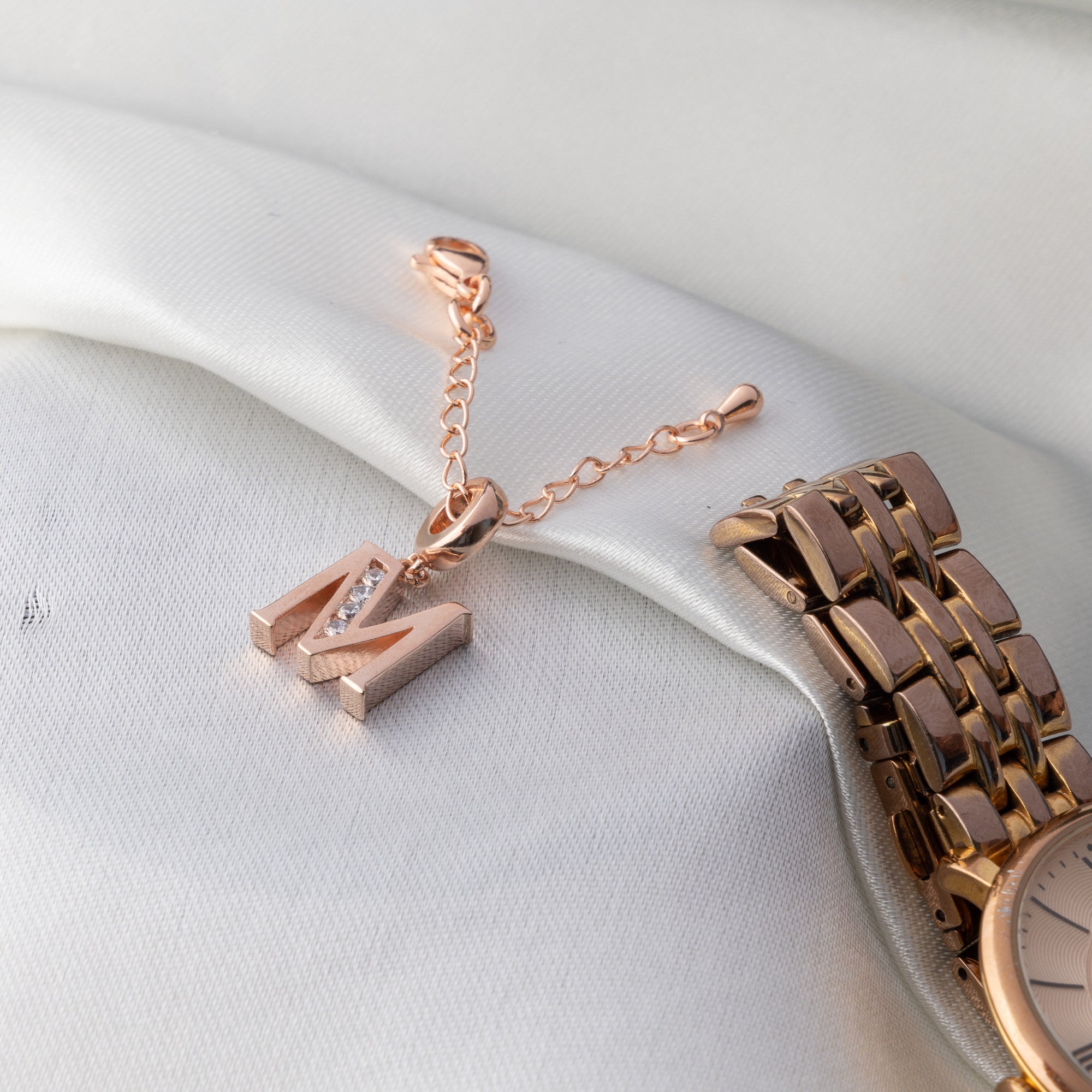 M Rosegold Initial Watch Charm - Upakarna Jewelry