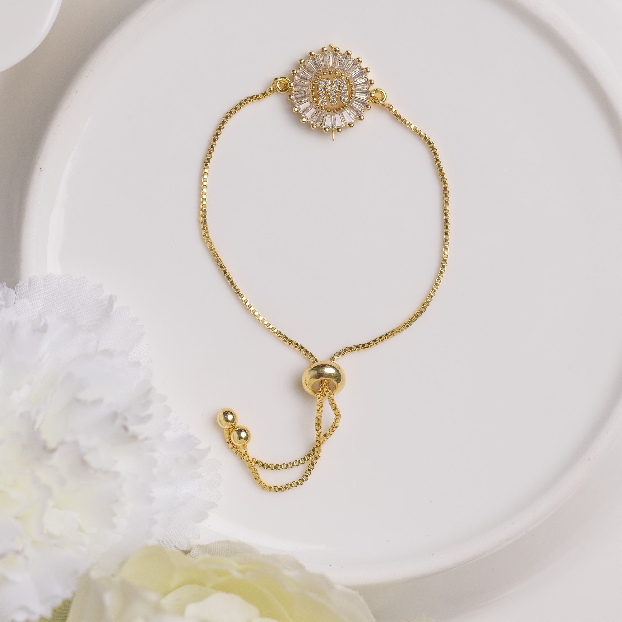 The Personalised Initial Necklace/bracelet - Upakarna The Personalised Initial Necklace/bracelet M Bracelet Bracelet Drawstring bracelets Golden 13