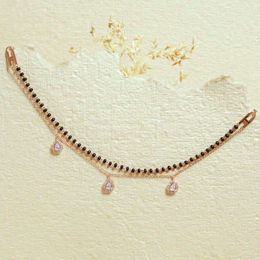 Three Diamond Pear Layered Mangalsutra Necklace, rose gold