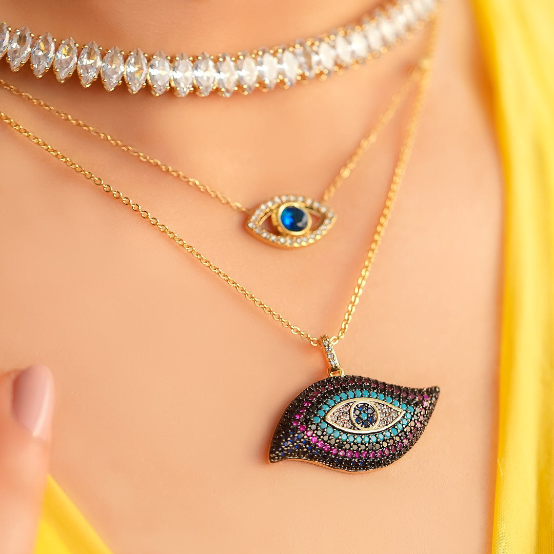 Purple Studded Evil Eye Necklace