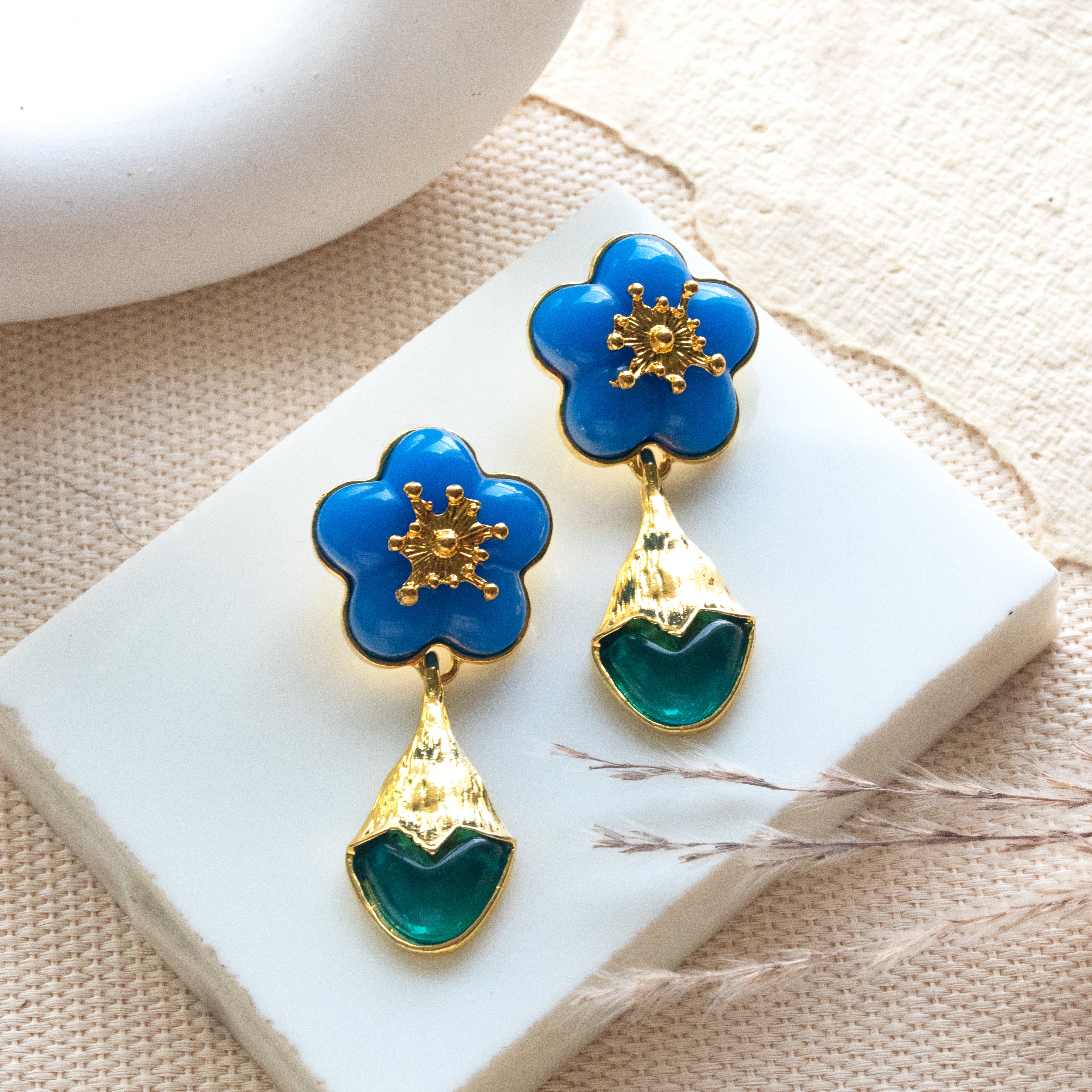 Blue Floral Tulip Drop Earrings