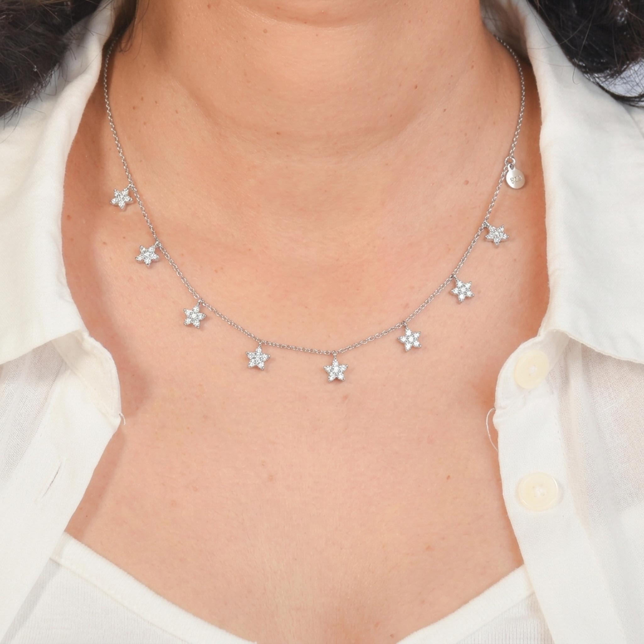 Daisy Trail 925 sterling silver necklace with crystal daisy charms.