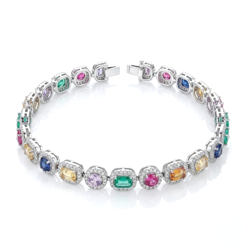 Jewel Mosaic Tennis 925 Sterling Silver Bracelet