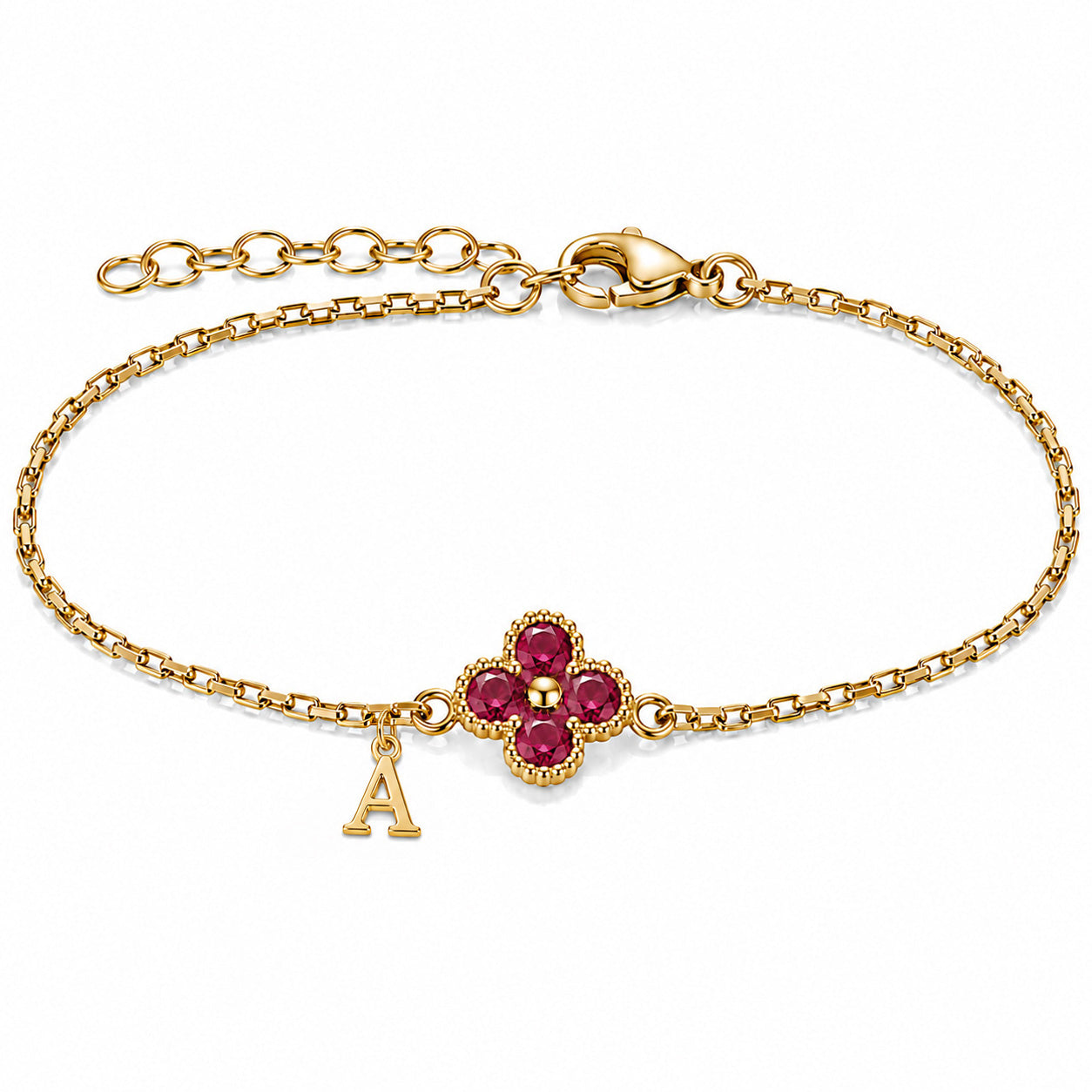 DIY Birthstone Clover Bracelet with Initial | Anti-tarnish | Hook & Lock Bracelet