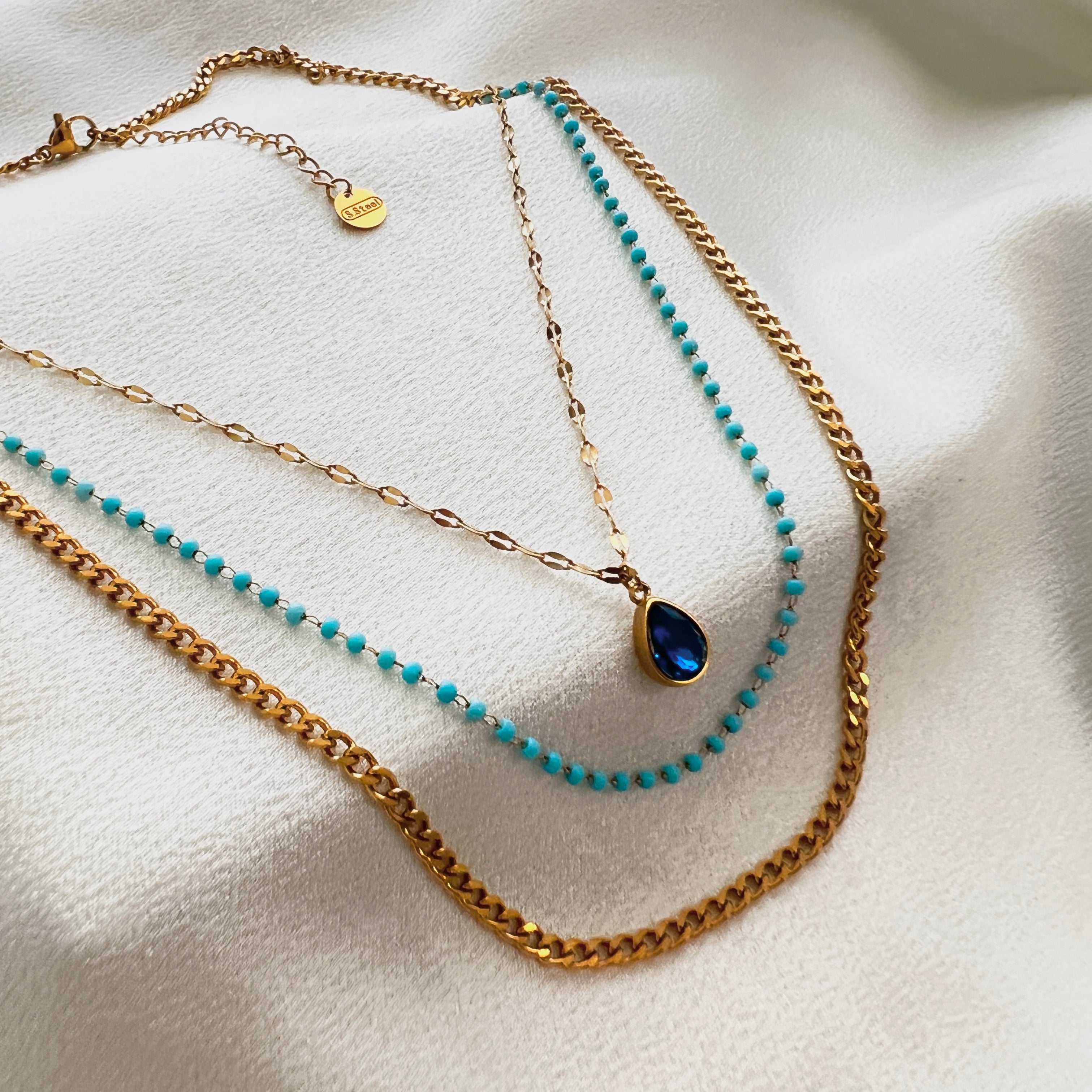 Blue Stone Triple Layered Necklace