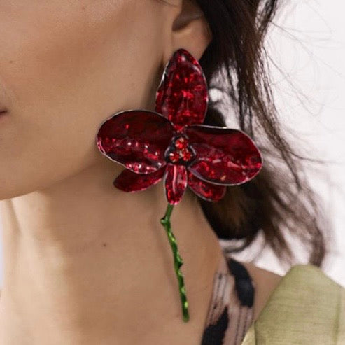 Red Flower Statement Earrings