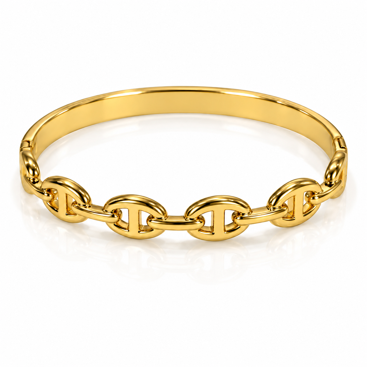 Gold-tone chain-link bangle bracelet displayed on a clean white background.