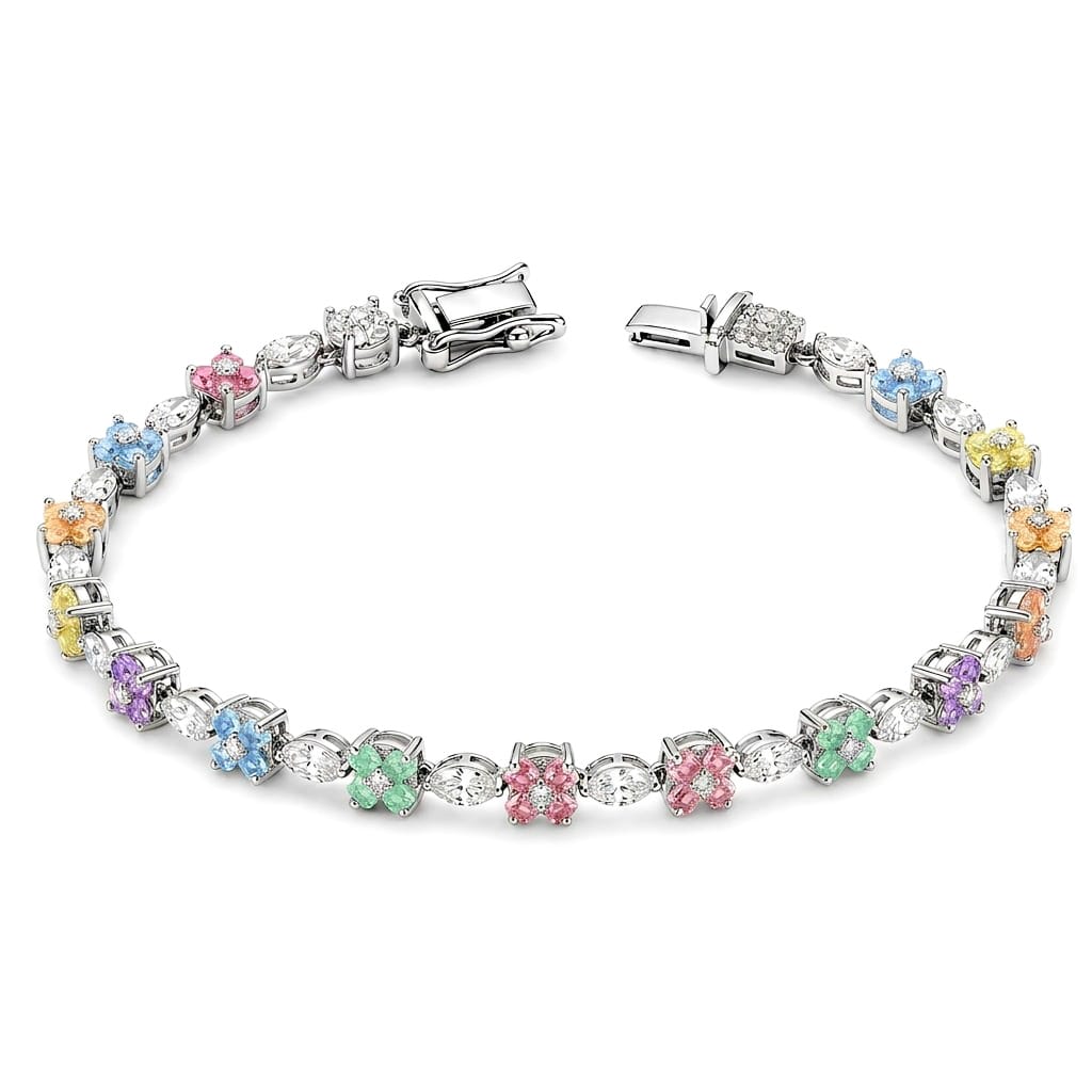 Multicolor Bloom Tennis 925 Sterling Silver Bracelet