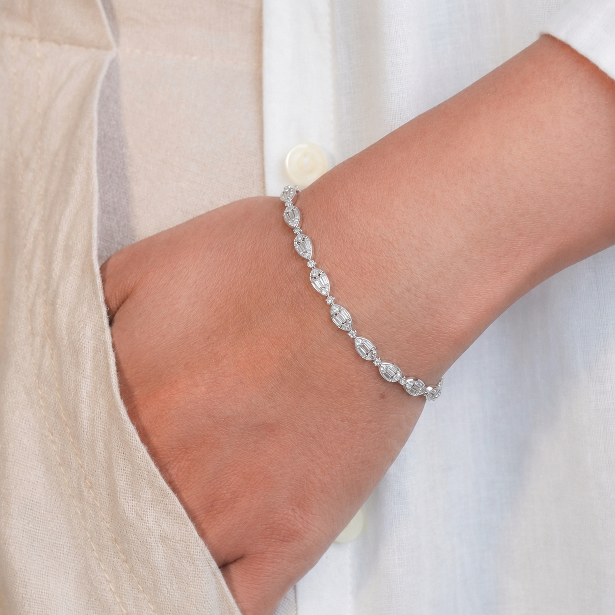 Diamond Orbit Tennis 925 Sterling Silver Bracelet