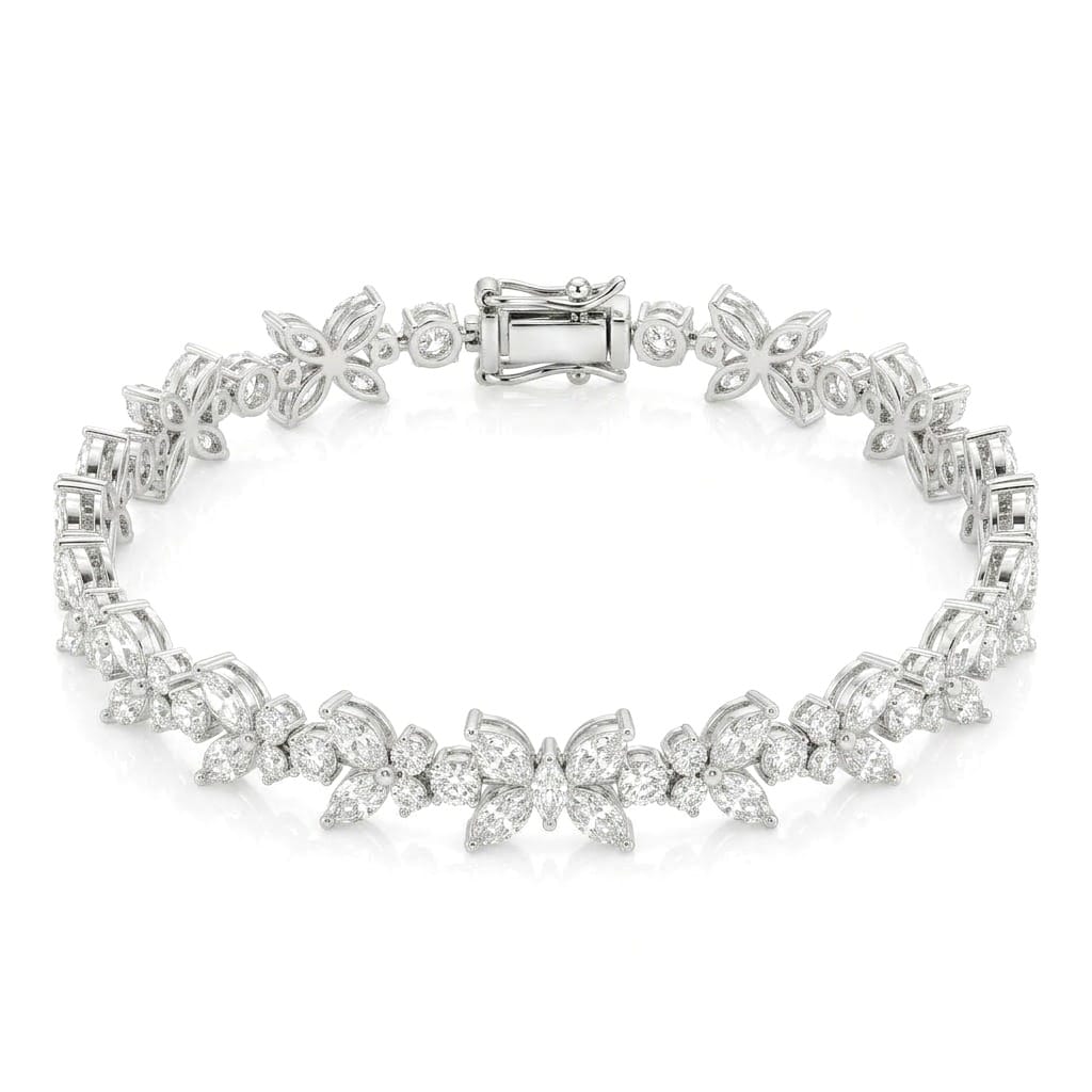 Butterfly Tennis 925 Sterling Silver Bracelet featuring a luxurious row of brilliant cubic zirconia stones set in polished sterling silver, accented with intricate butterfly motifs adorned with sparkling pave detailing