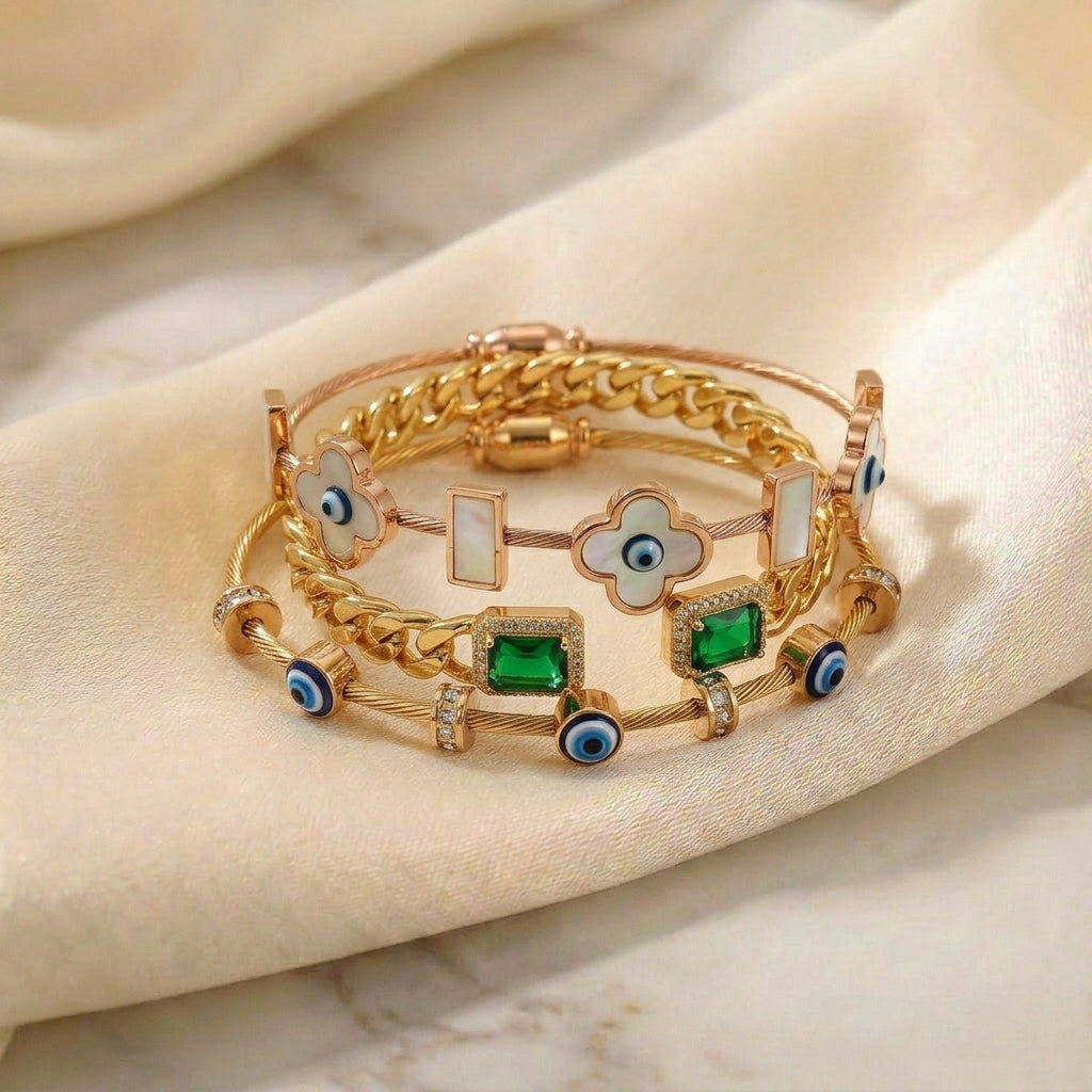 Emerald Evil Eye Bangle Stack (30% OFF)