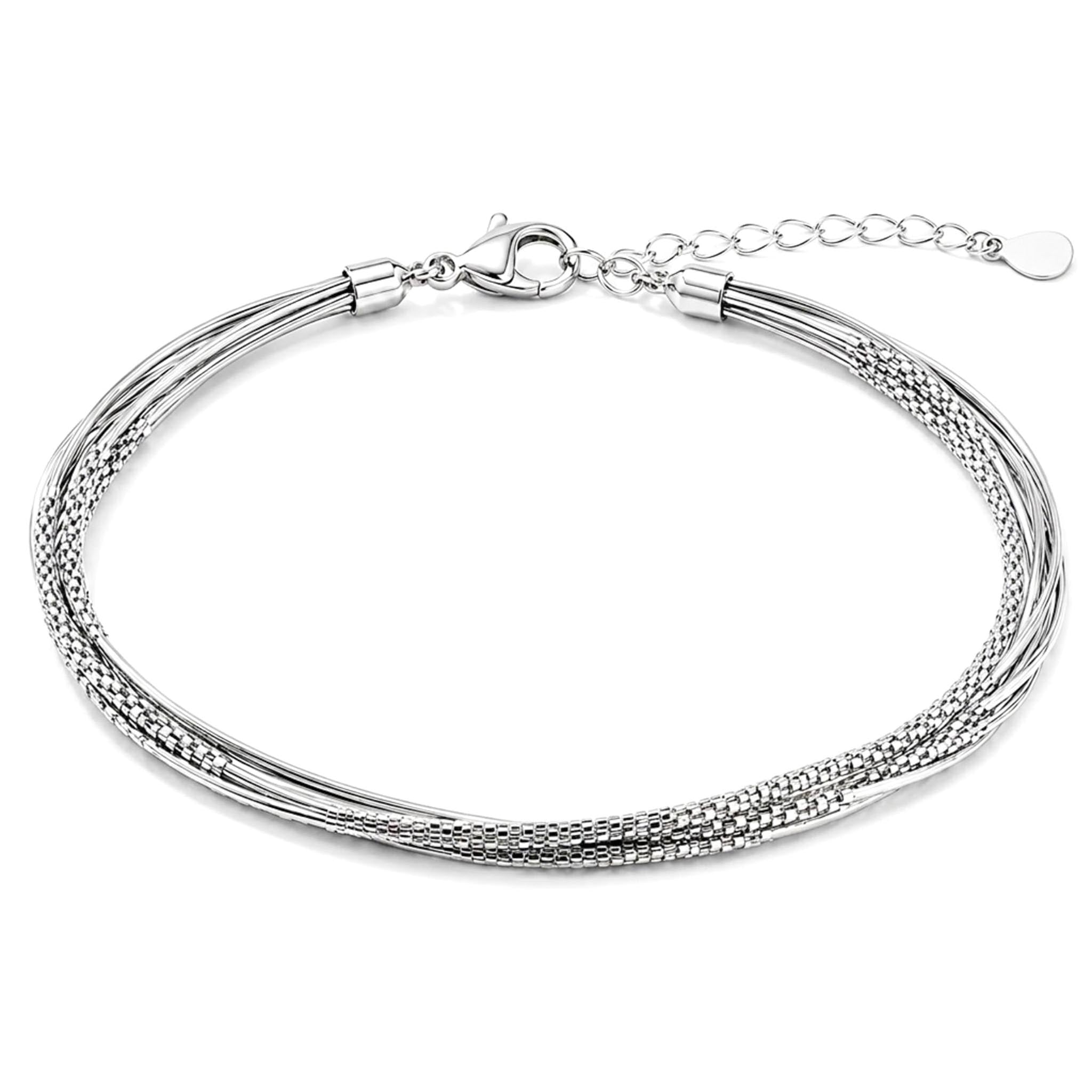 Celeste Mesh 925 Sterling Silver Bracelet featuring multiple intertwined sterling silver mesh strands with a polished lobster clasp closure