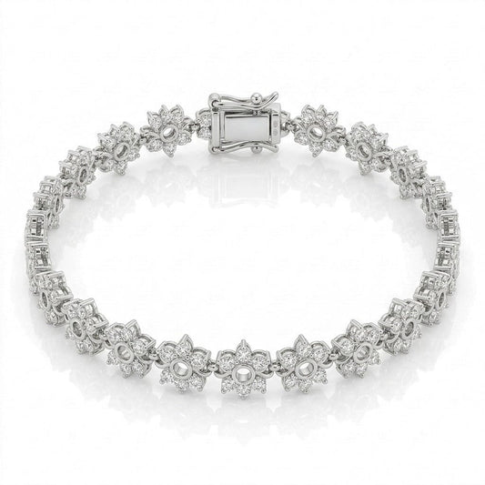 Celestial Flower 925 Sterling Silver Bracelet featuring a continuous row of floral-inspired links adorned with sparkling pave-set stones