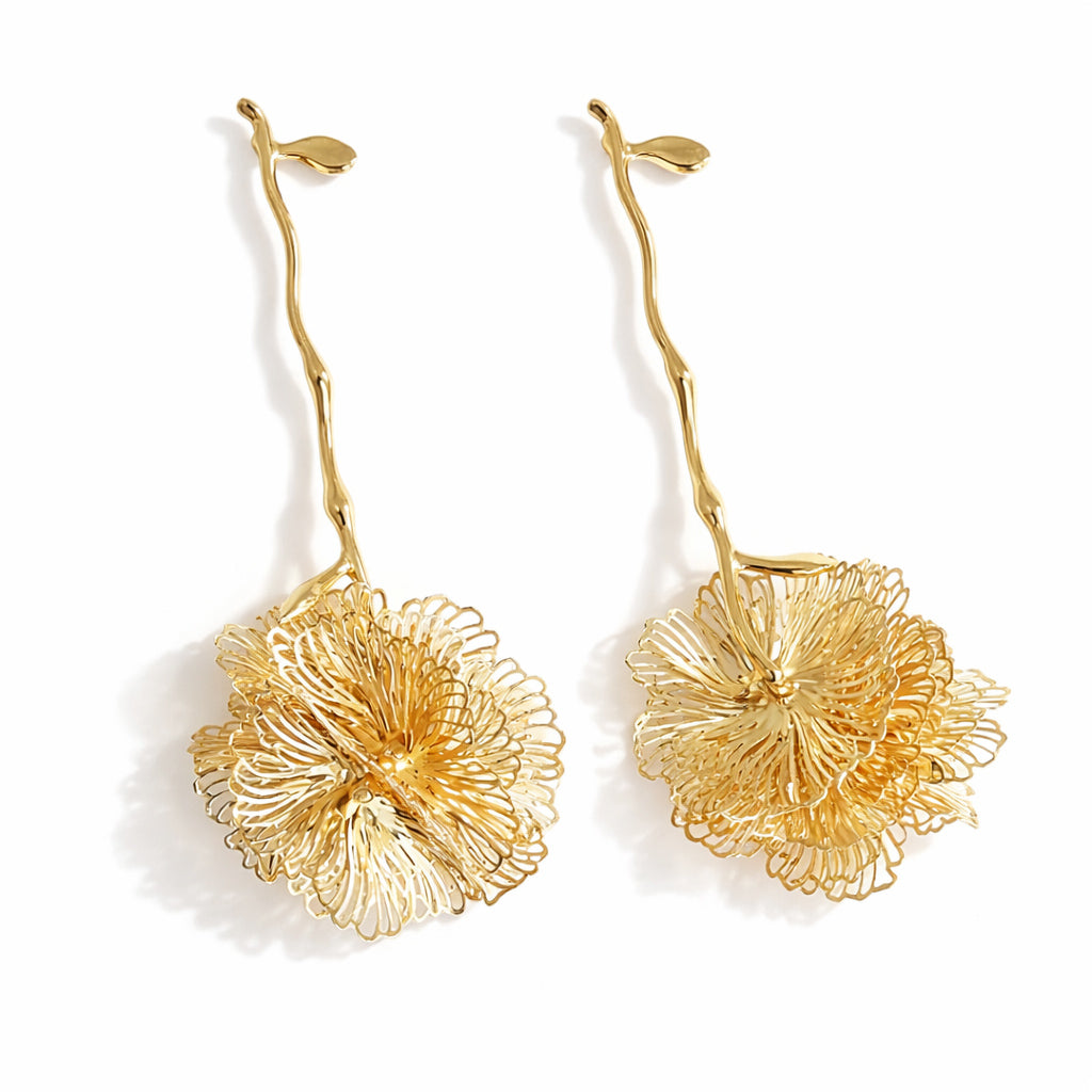Textured Flower Drop Statement Earring