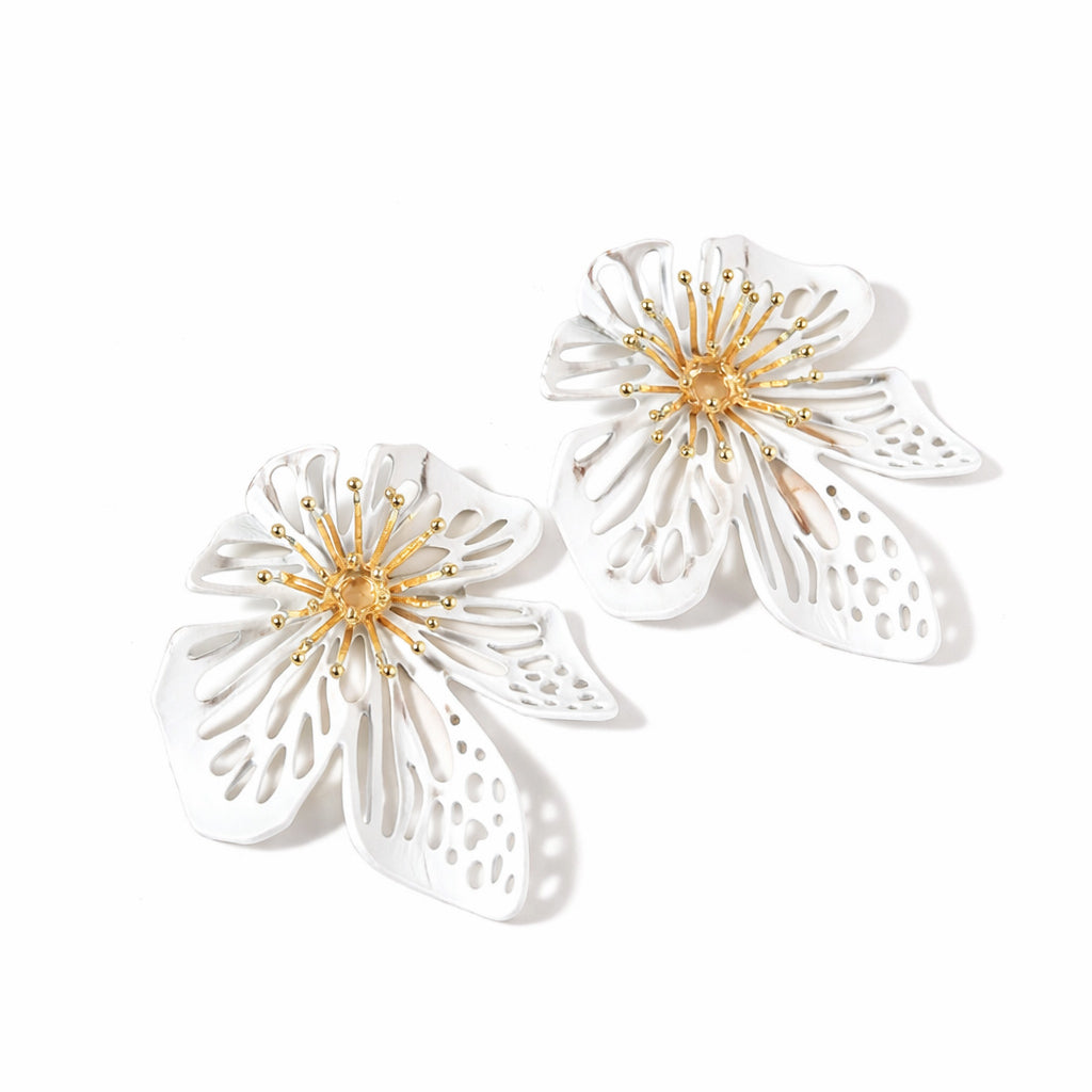 White Petal Bloom Earrings