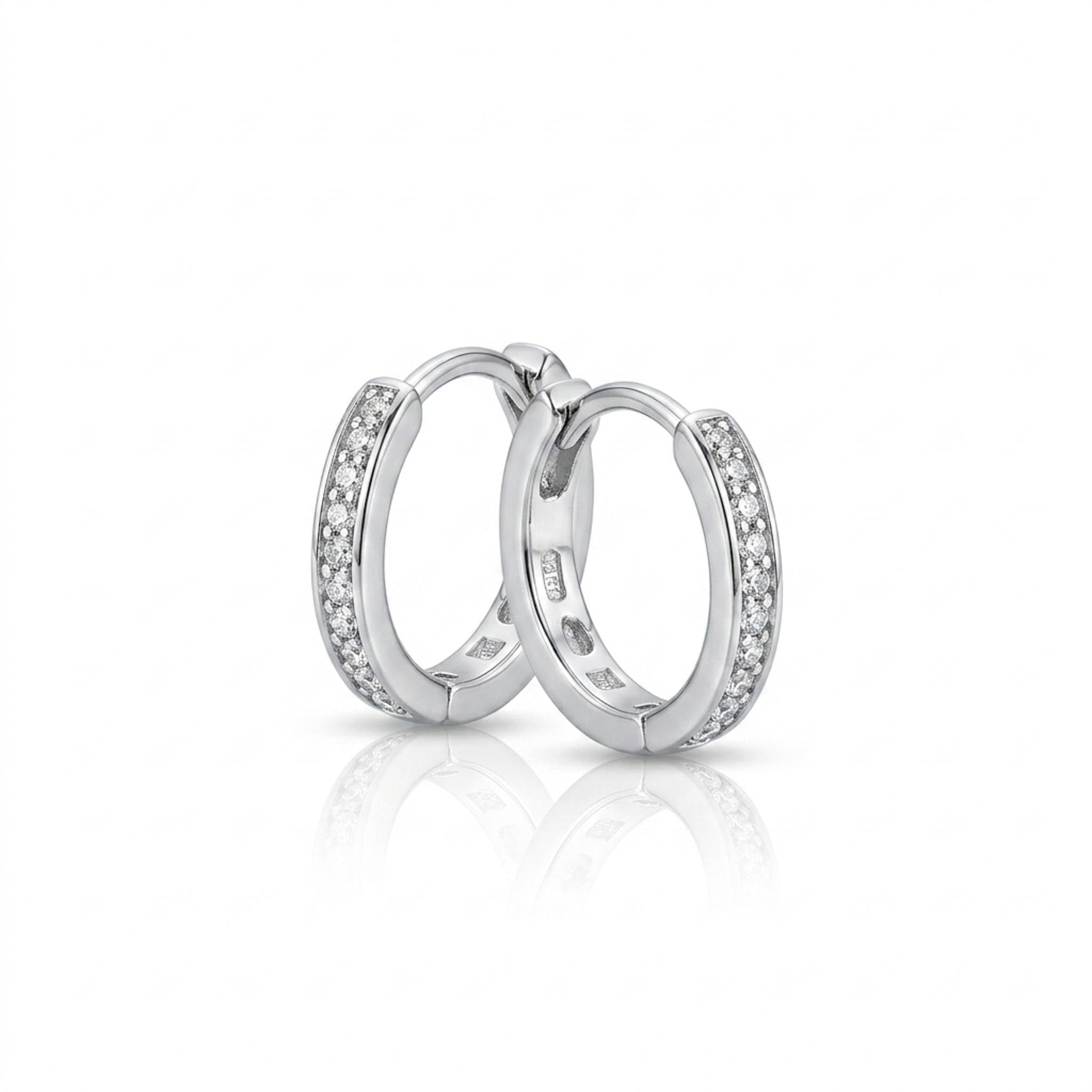 Crystal Hoop 925 Sterling Silver Earrings featuring a classic huggie hoop design accented with a row of sparkling cubic zirconia stones