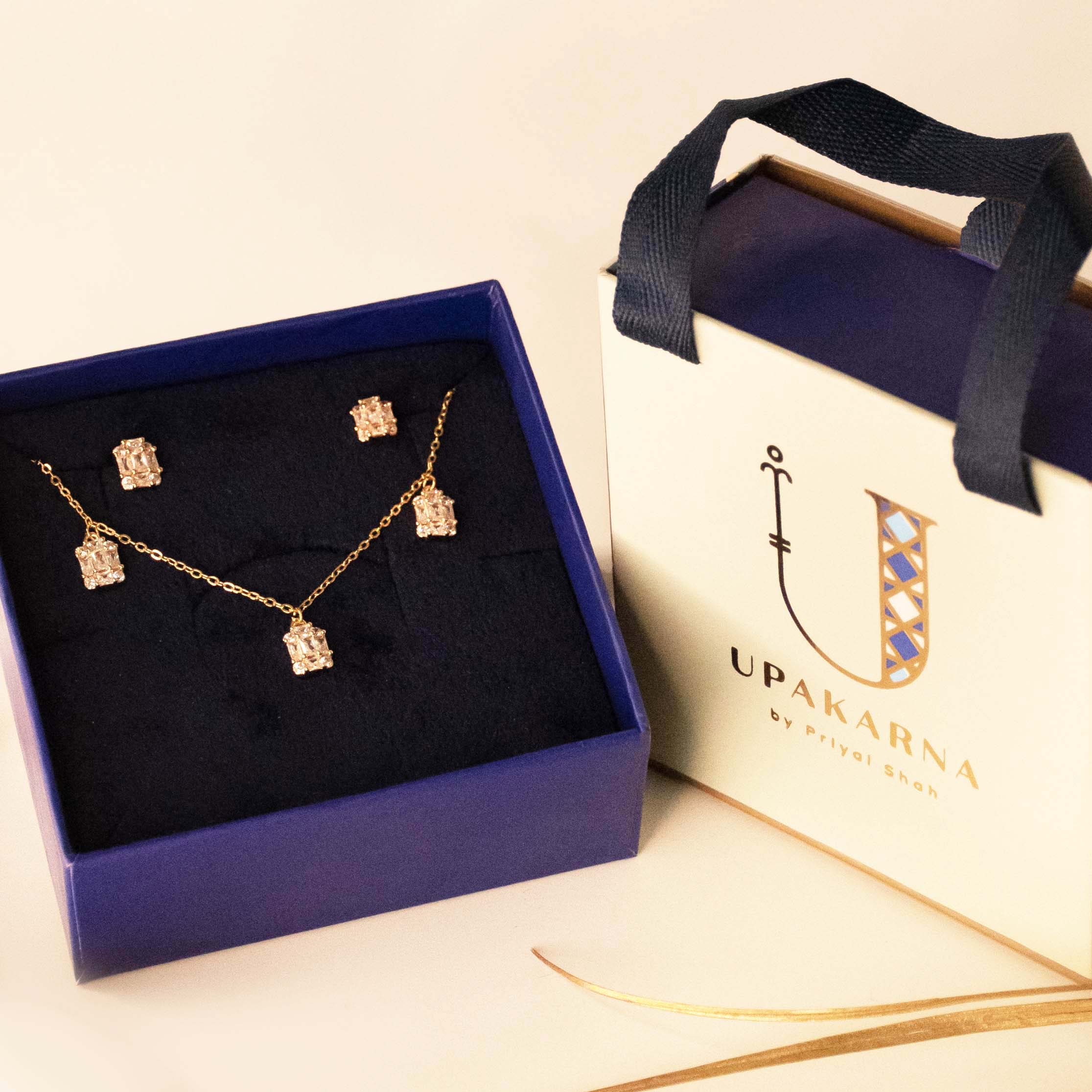 Dainty Rectangular Stone Necklace Gift Set