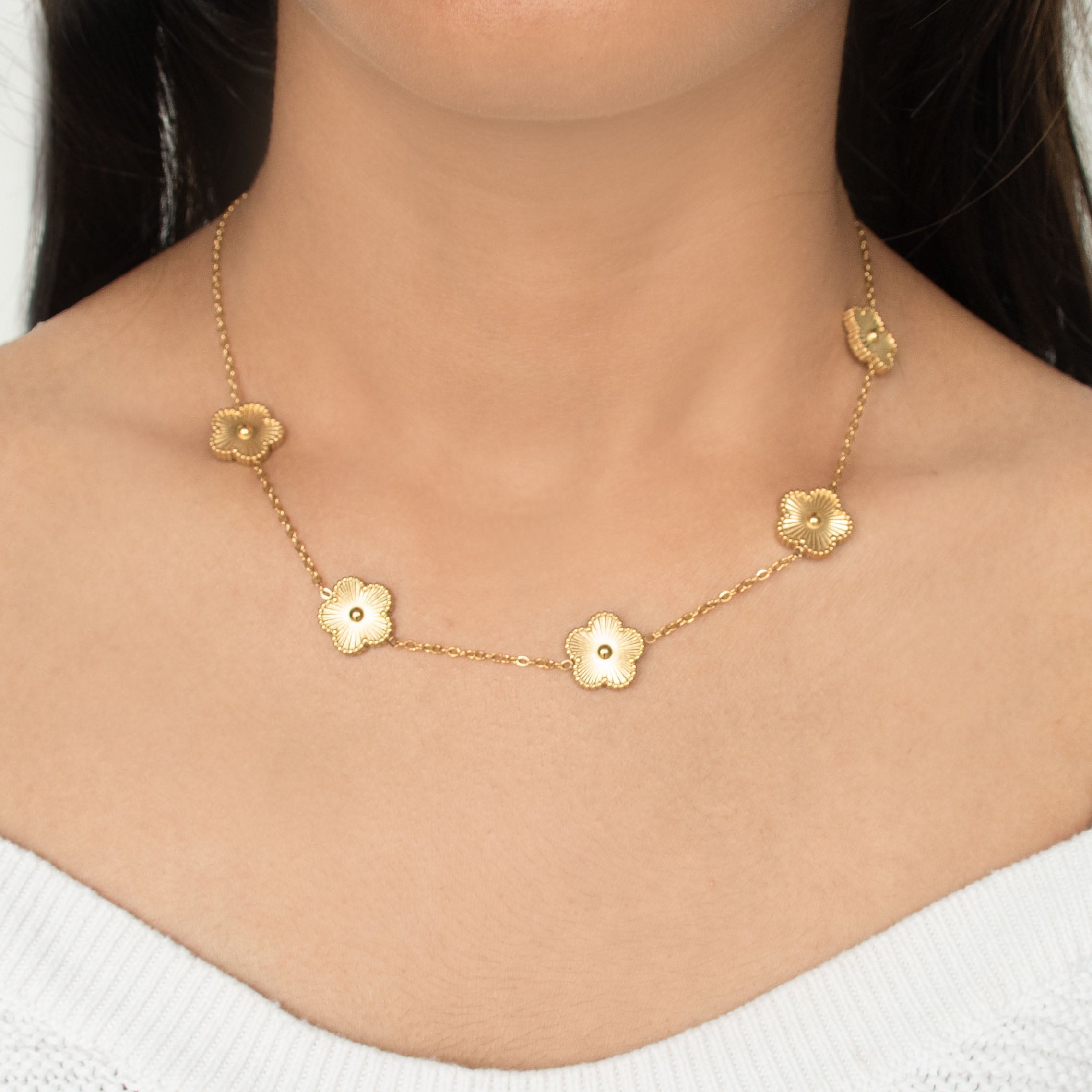 Golden Textured Clover Necklace
