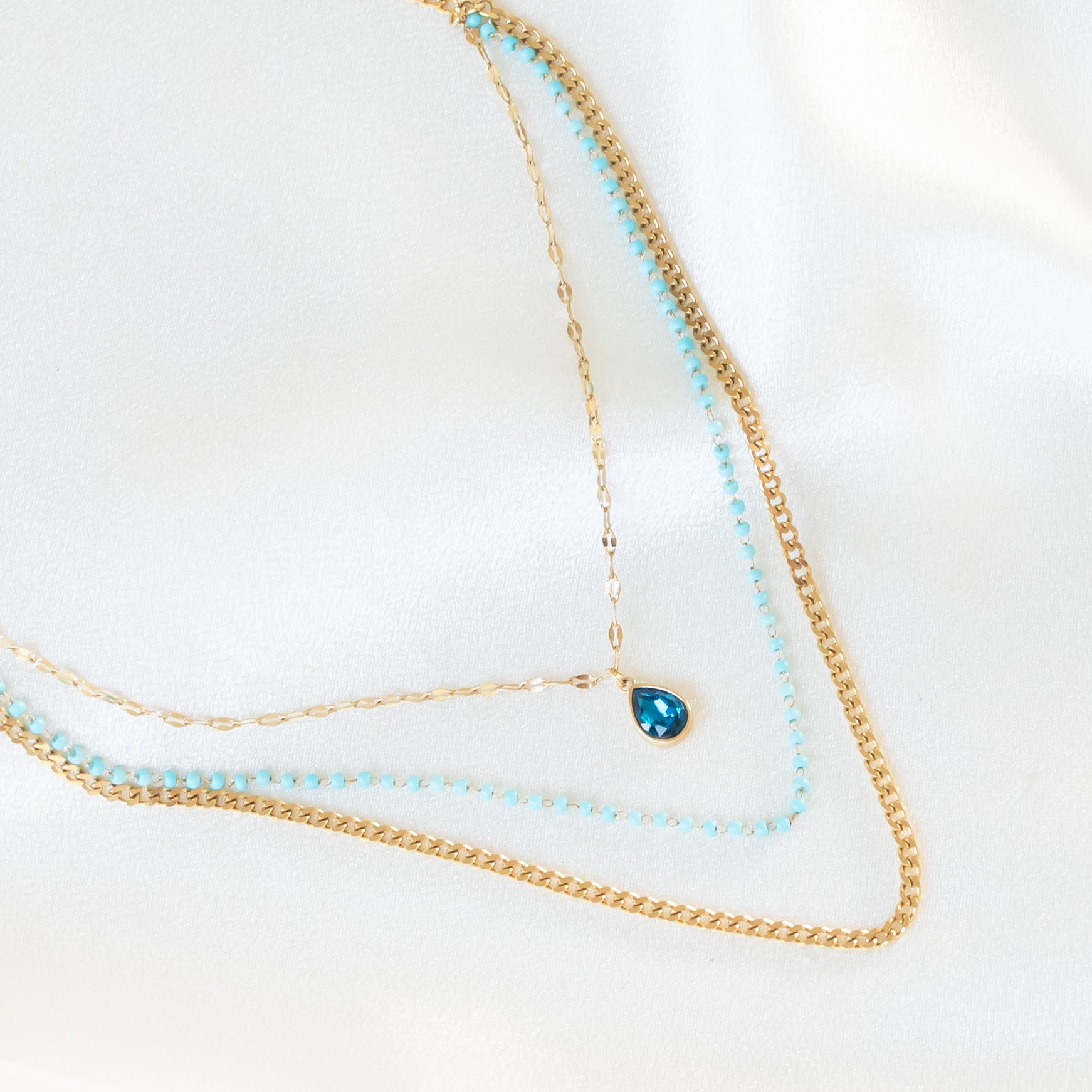 Blue Stone Triple Layered Necklace