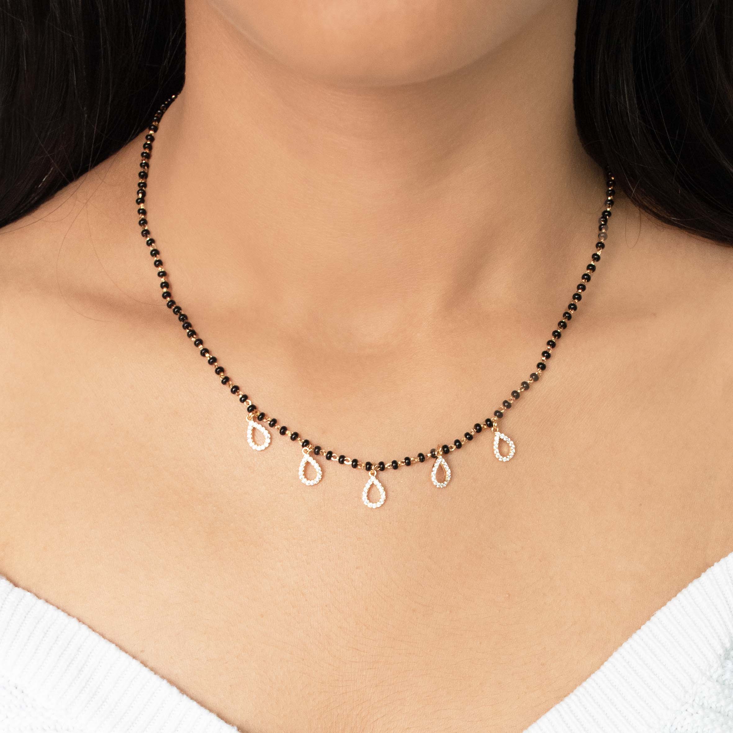 Dainty Five Charm Pear Mangalsutra Necklace