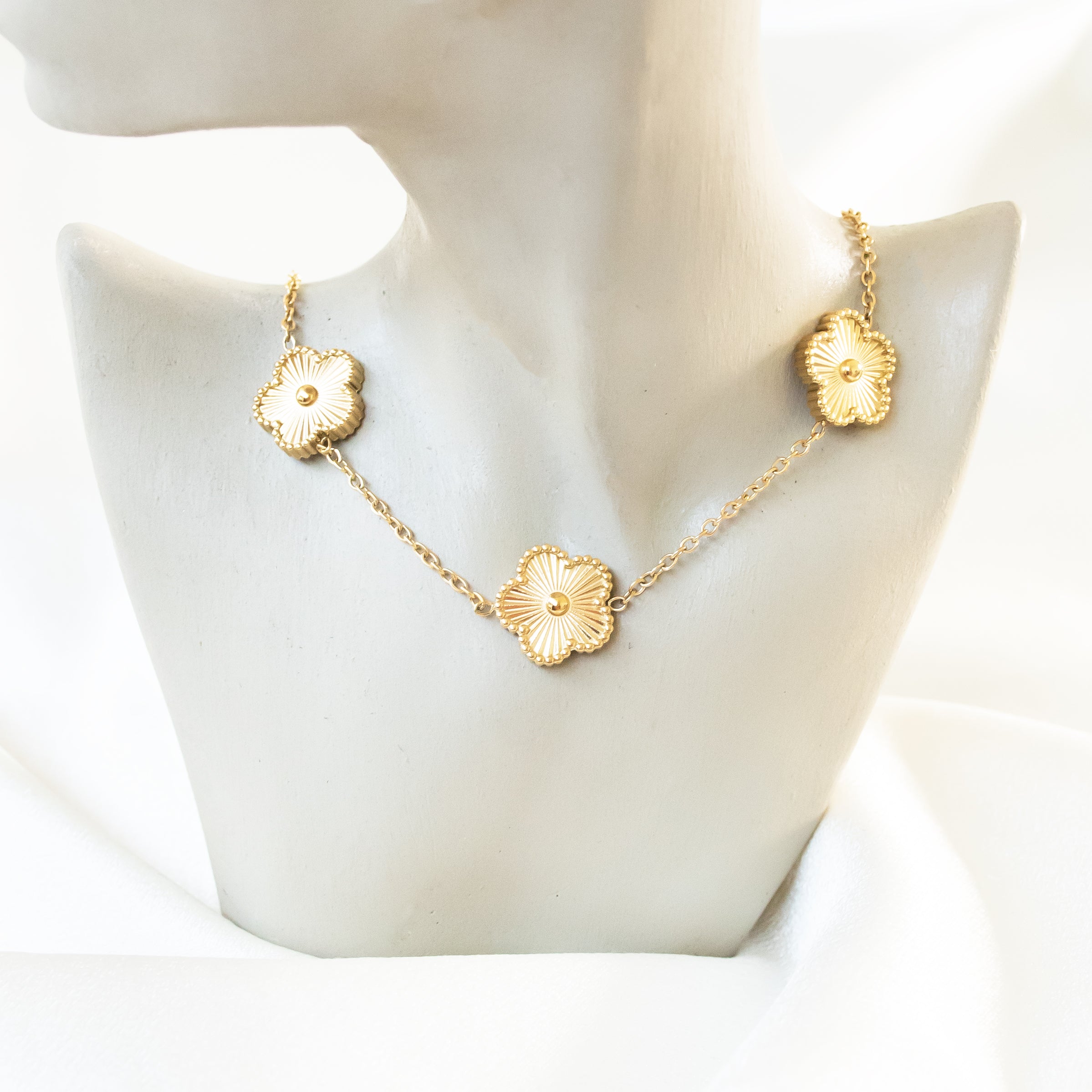 Golden Textured Clover Necklace