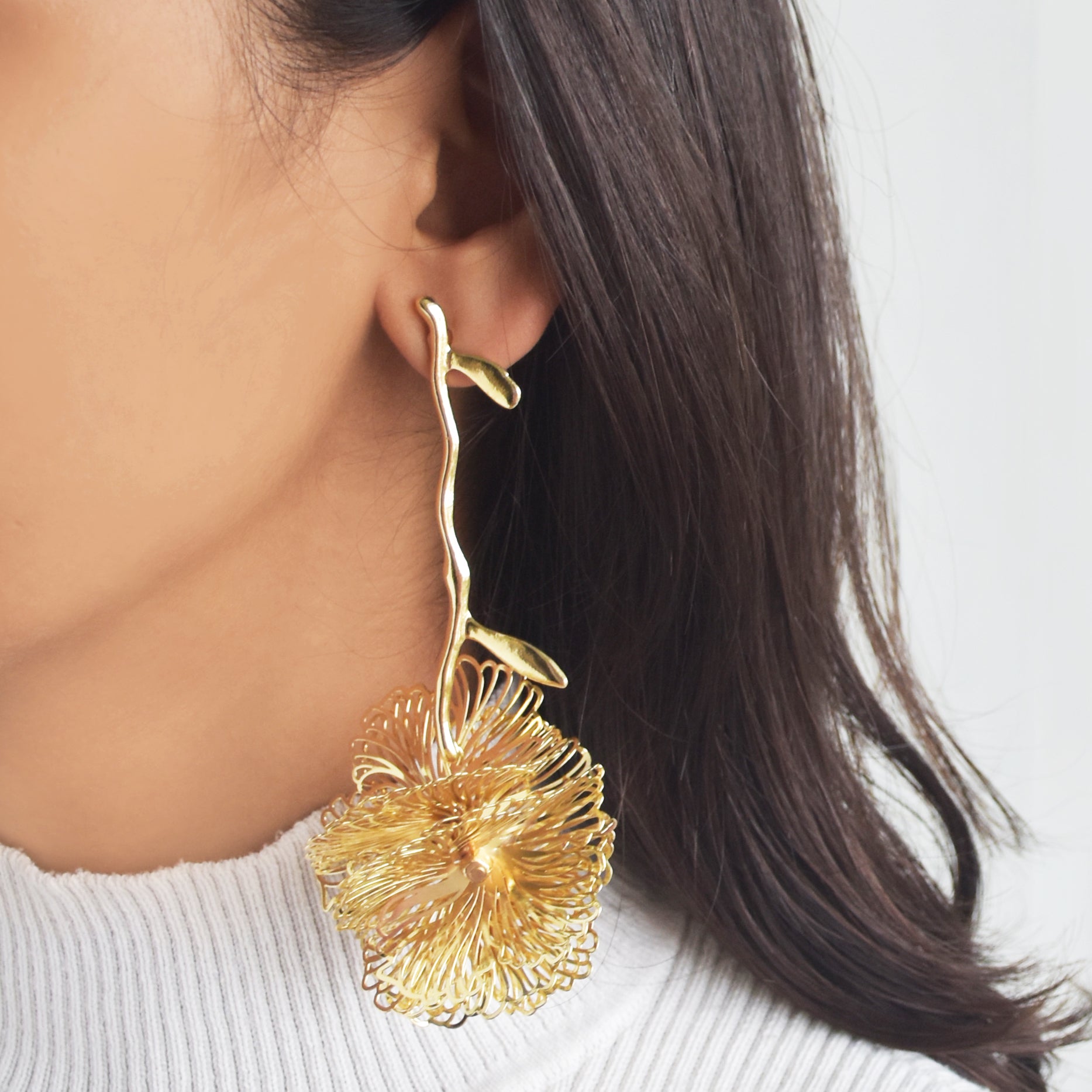 Textured Flower Drop Statement Earring