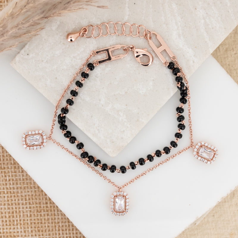 Triple Diamond Rectangular Layered Mangalsutra Bracelet