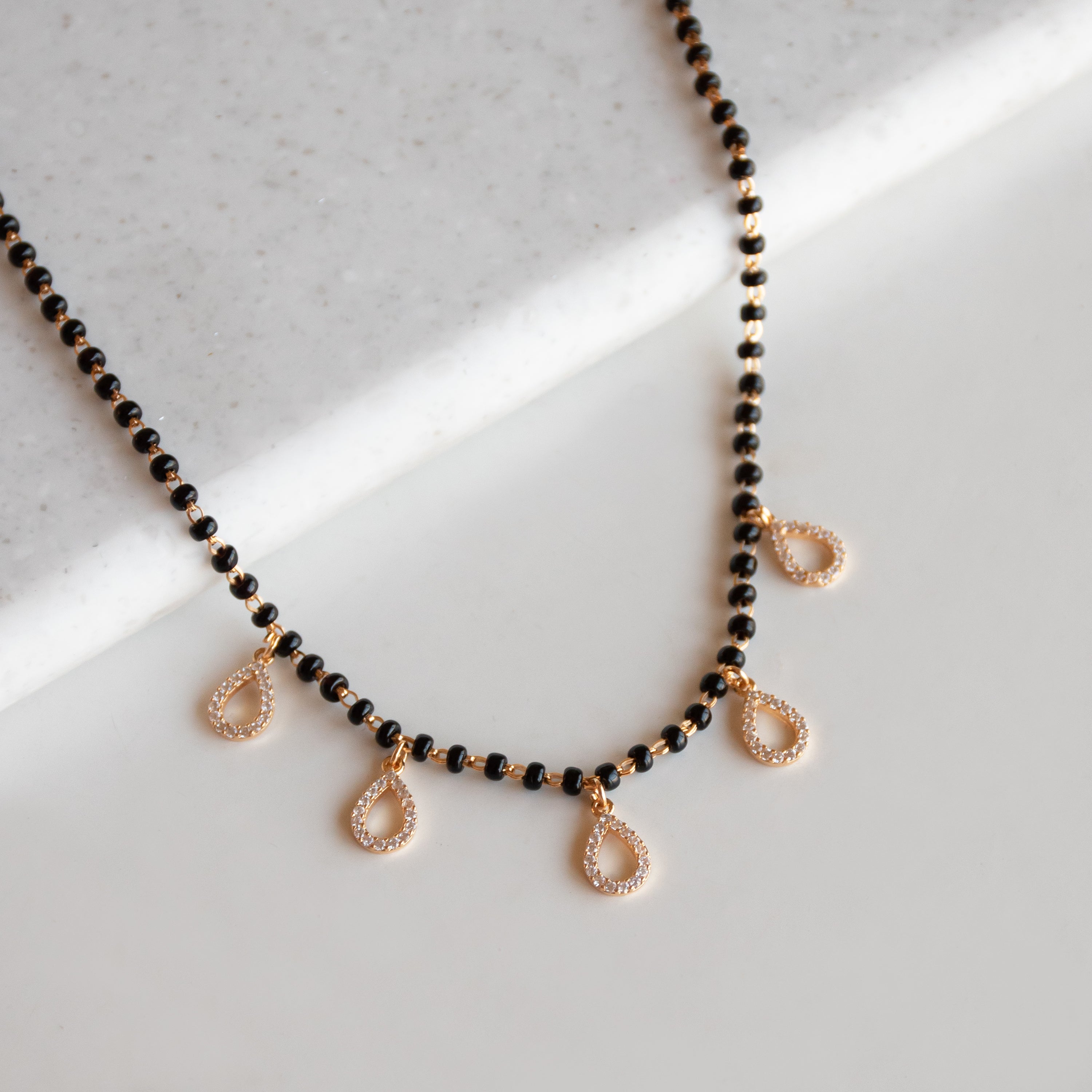 Dainty Five Charm Pear Mangalsutra Necklace
